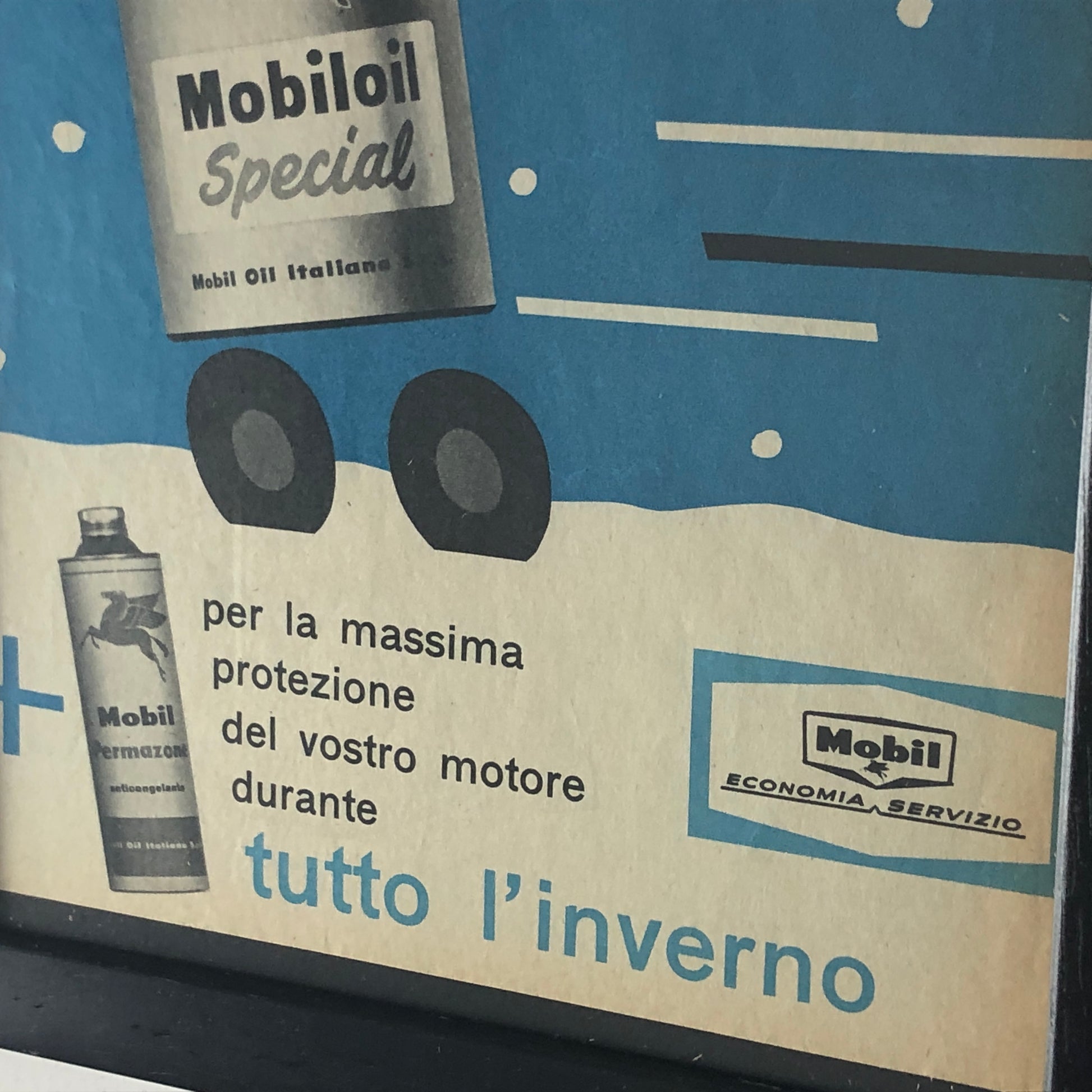 Mobil, Pubblicità Anno 1960 Mobiloil Special e Mobil Permazone Anticongelante - Raggi's Collectibles' Automotive Art