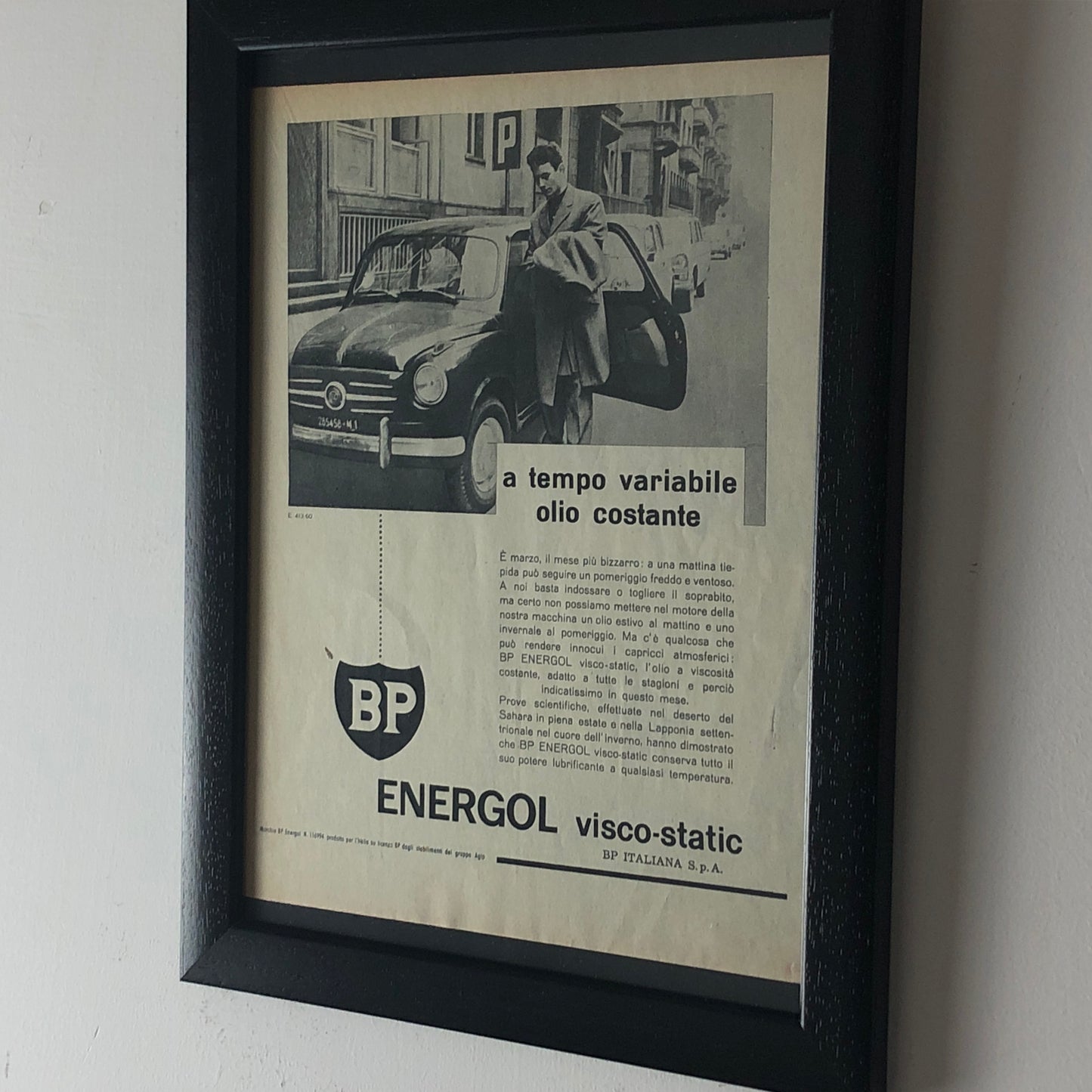 BP, Pubblicità Anno 1960 BP Energol Visco-Static a Tempo Variabile Olio Costante