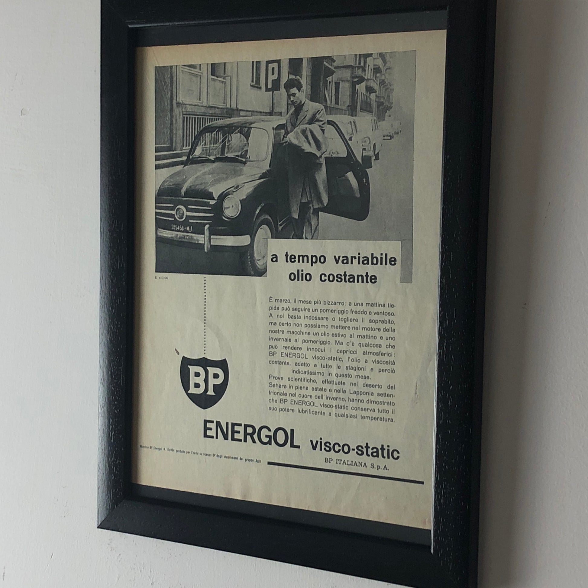 BP, Pubblicità Anno 1960 BP Energol Visco-Static a Tempo Variabile Olio Costante - Raggi's Collectibles' Automotive Art