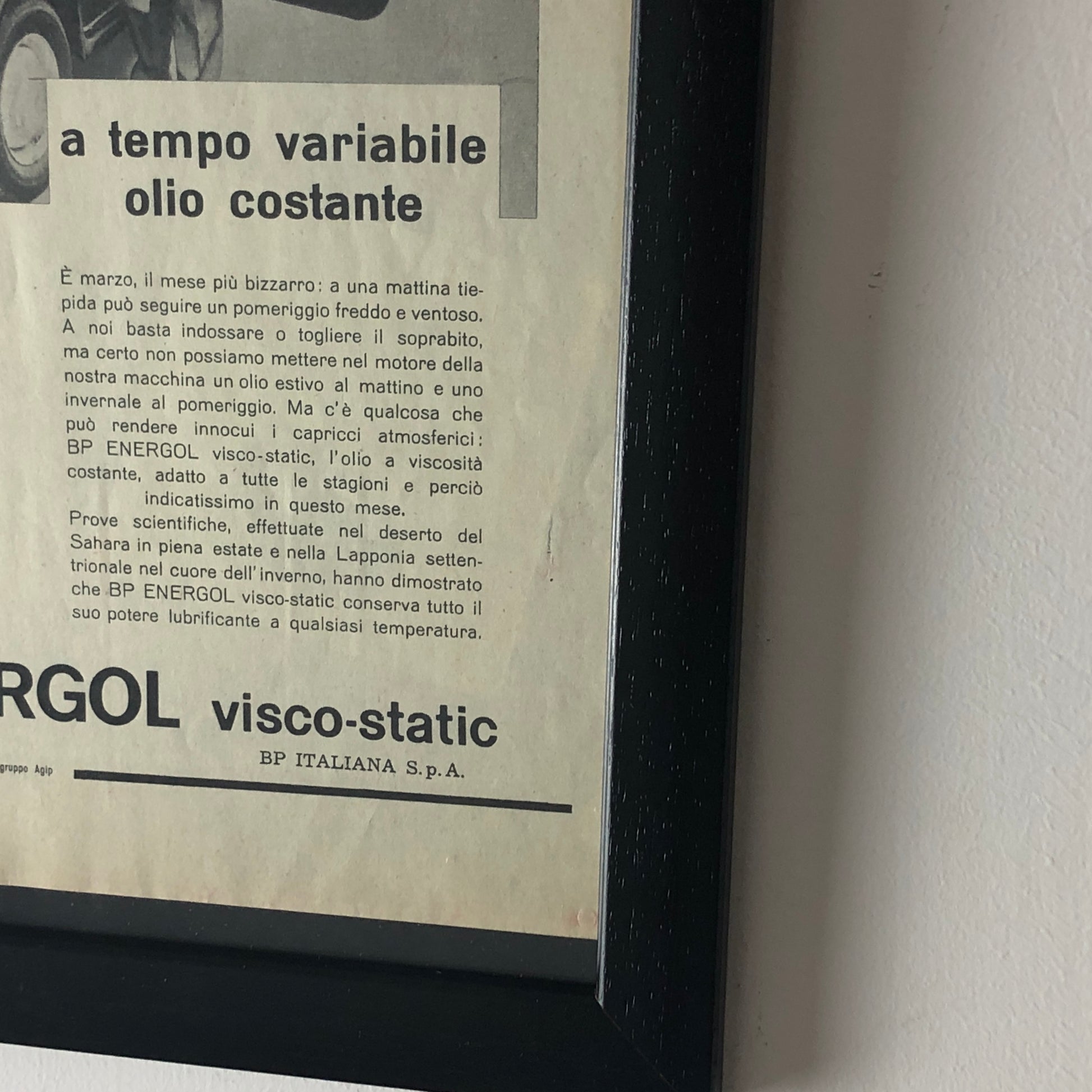 BP, Pubblicità Anno 1960 BP Energol Visco-Static a Tempo Variabile Olio Costante - Raggi's Collectibles' Automotive Art