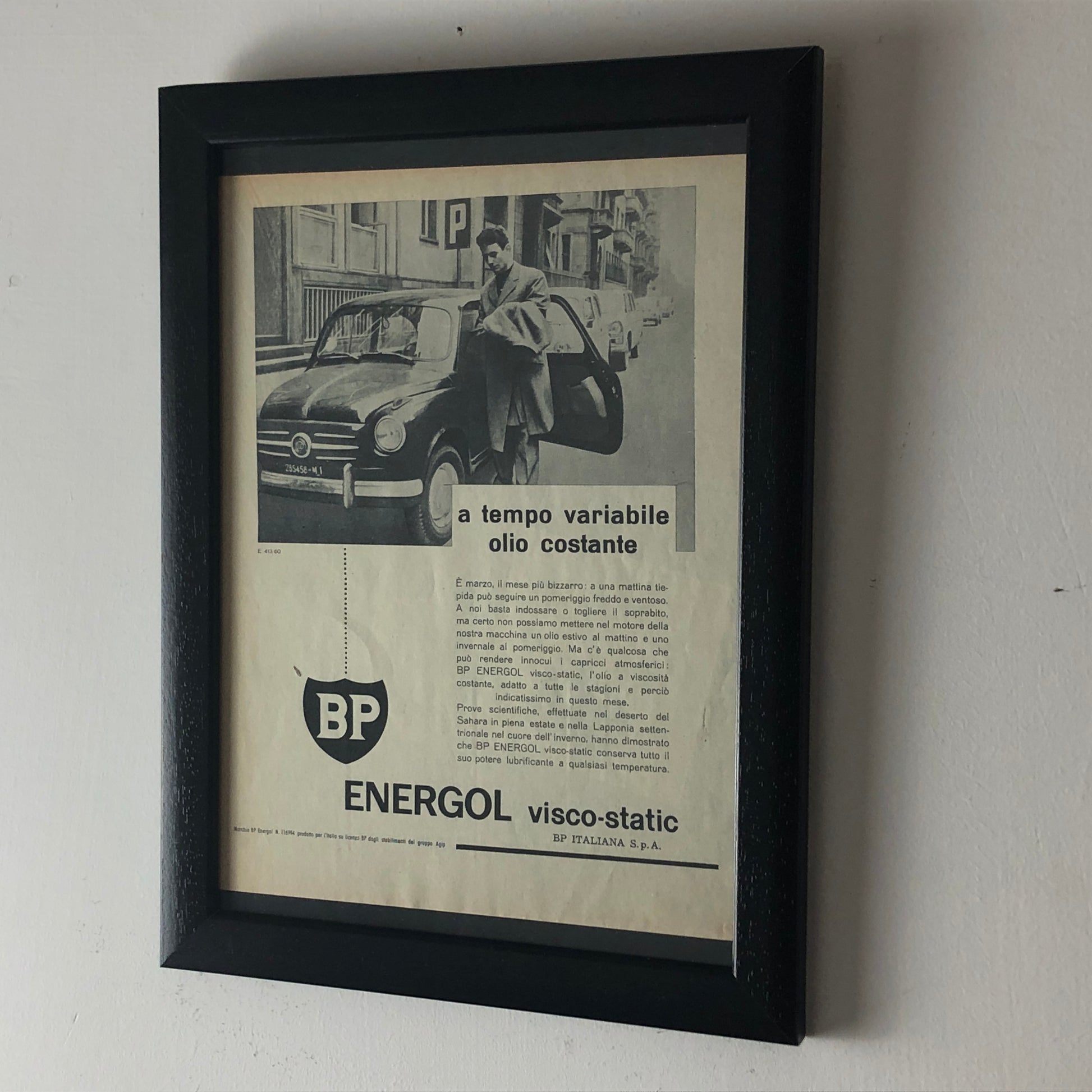 BP, Pubblicità Anno 1960 BP Energol Visco-Static a Tempo Variabile Olio Costante - Raggi's Collectibles' Automotive Art