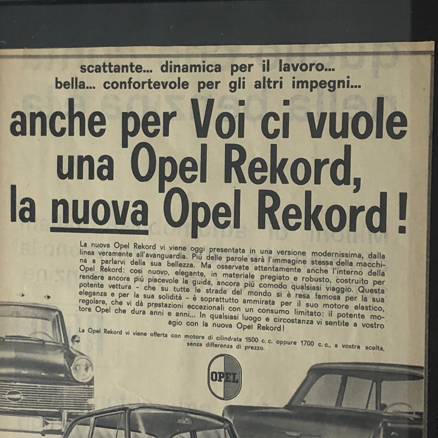 GM Opel Pubblicità Anno 1960 GM Opel Rekord La Vettura Tedesca della General Motors