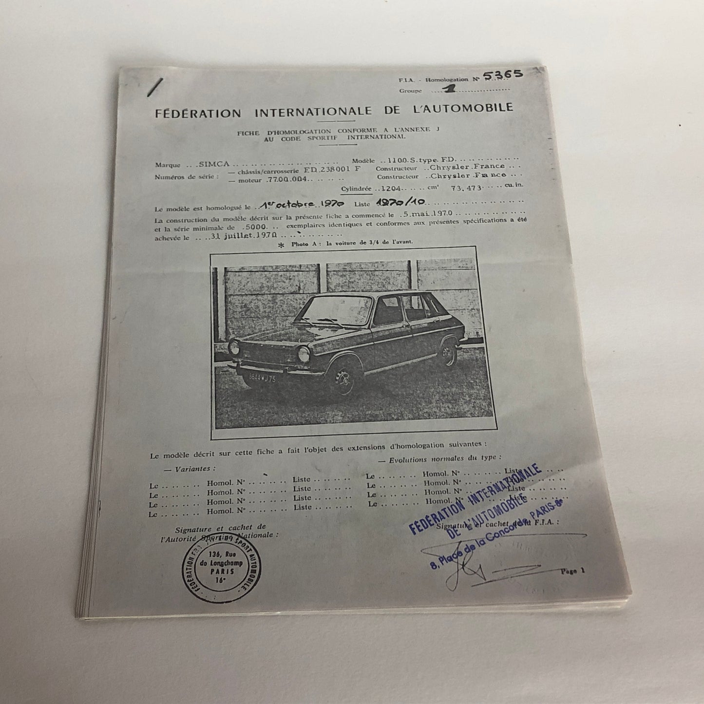 SIMCA, Documenti Originali SIMCA 1100 Rallye du Maroc 1972  e Modellino in Metallo Pressofuso SIMCA 1100 (1968) Scala 1:43