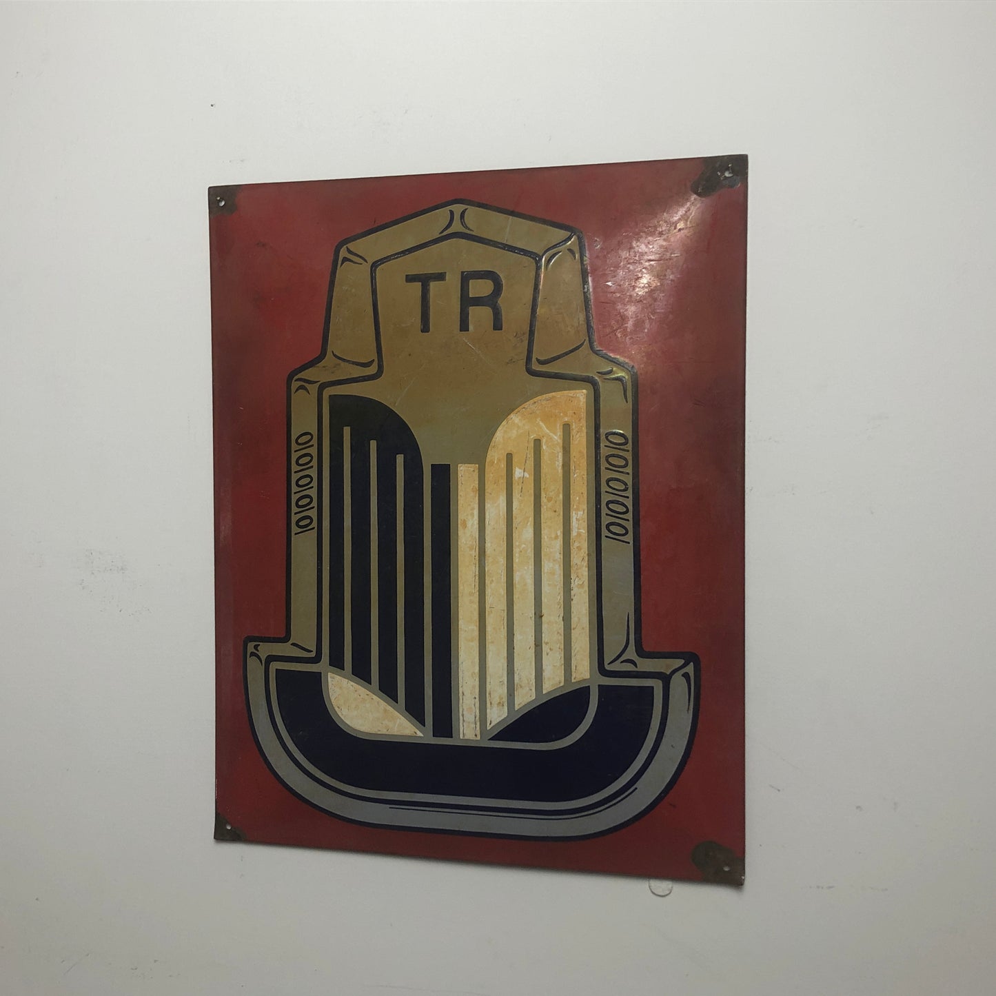 Triumph, Original Triumph TR Enamelled Sign with Patina and Signs of Time