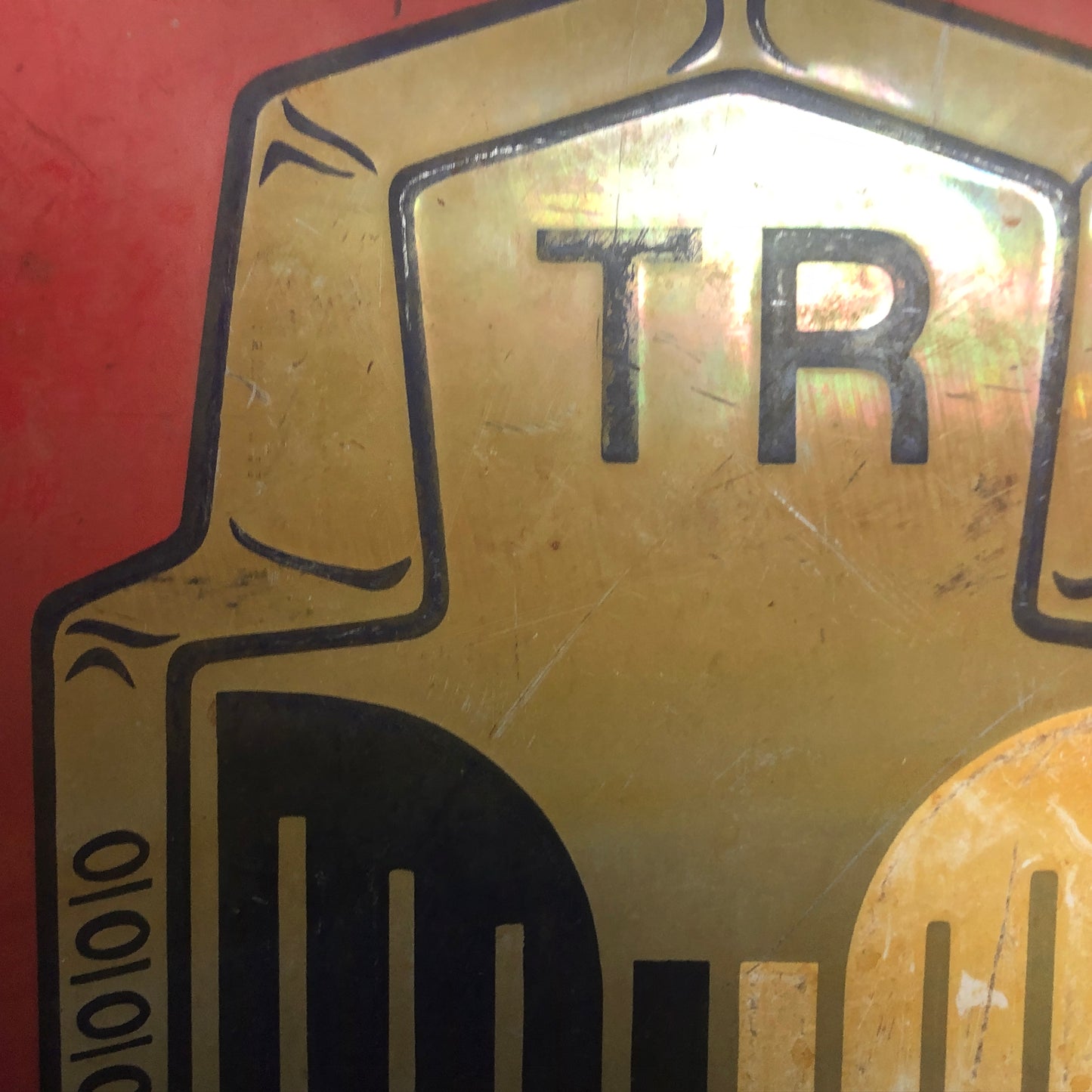 Triumph, Original Triumph TR Enamelled Sign with Patina and Signs of Time