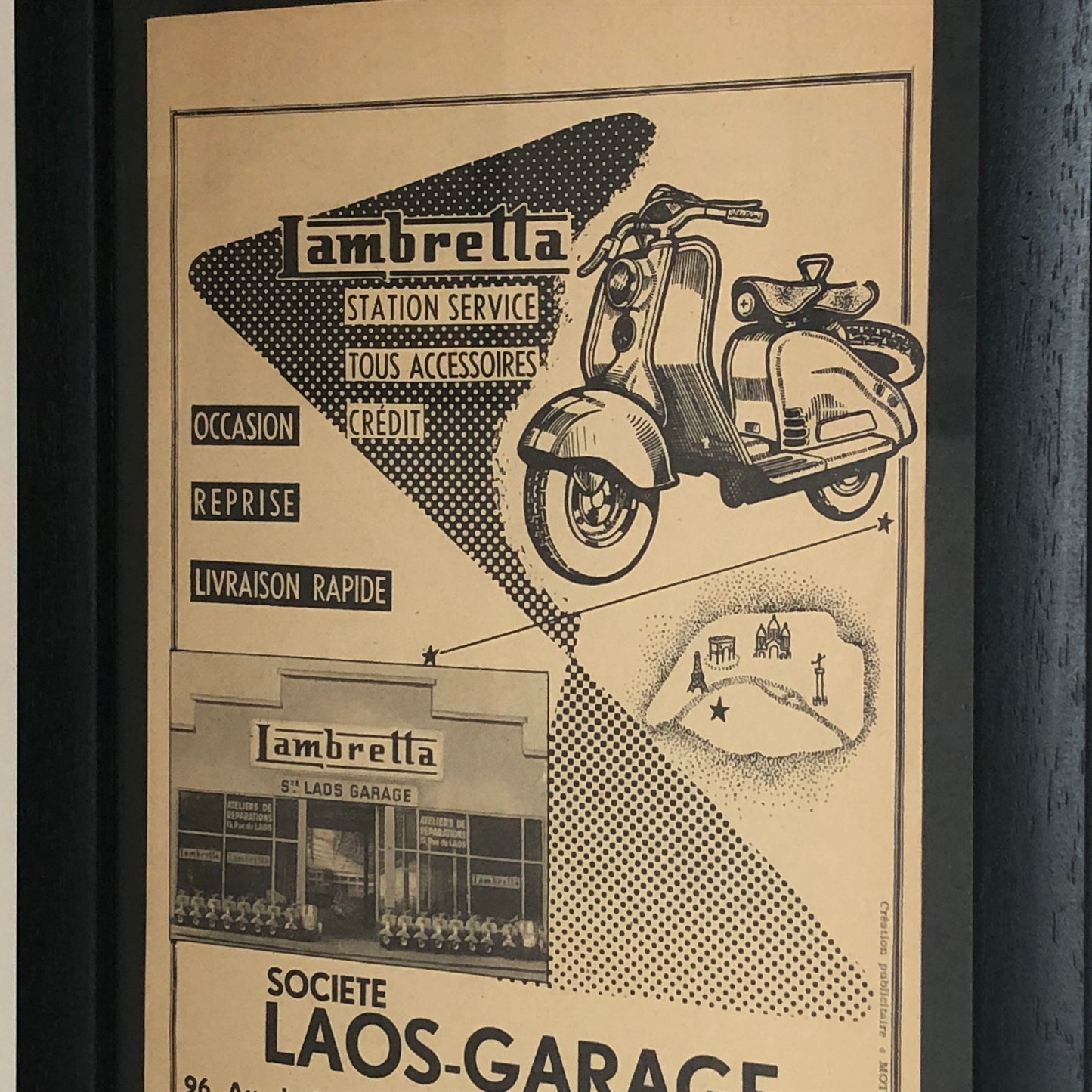 Lambretta, Pubblicità Anno 1954 Concessionario Lambretta Societe Laos-Garage