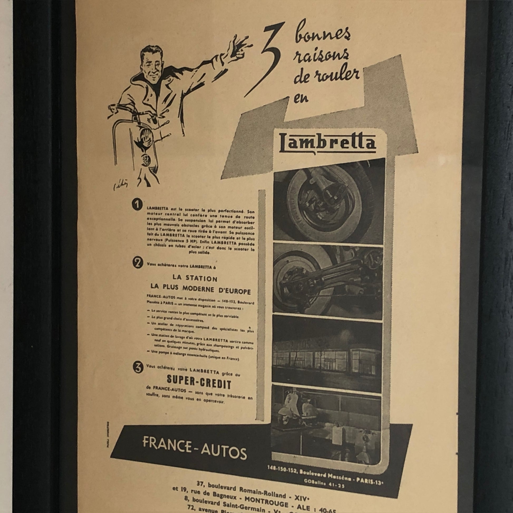 Lambretta, Pubblicità Anno 1954 Concessionario Lambretta France-Autos - Raggi's Collectibles' Automotive Art