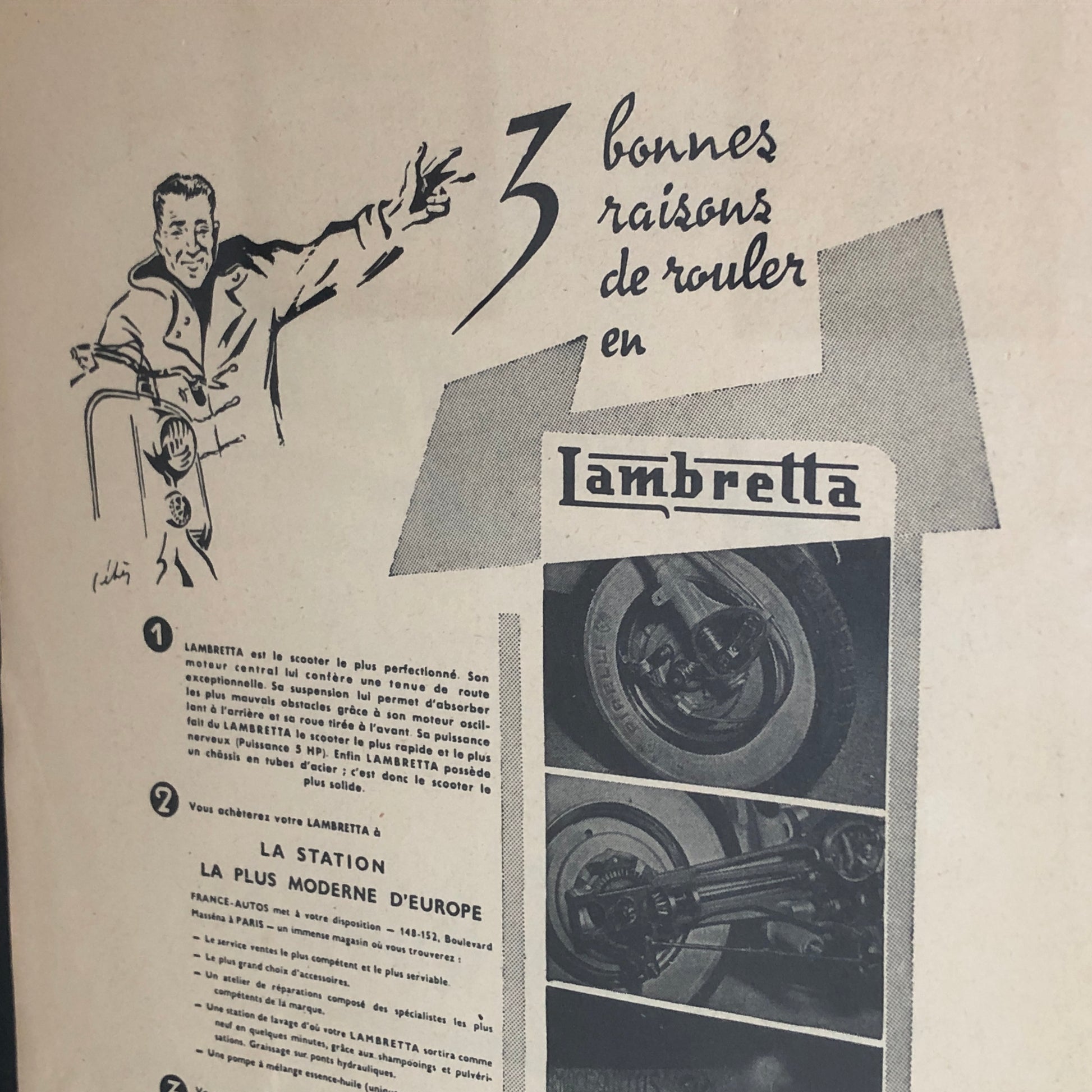 Lambretta, Pubblicità Anno 1954 Concessionario Lambretta France-Autos - Raggi's Collectibles' Automotive Art