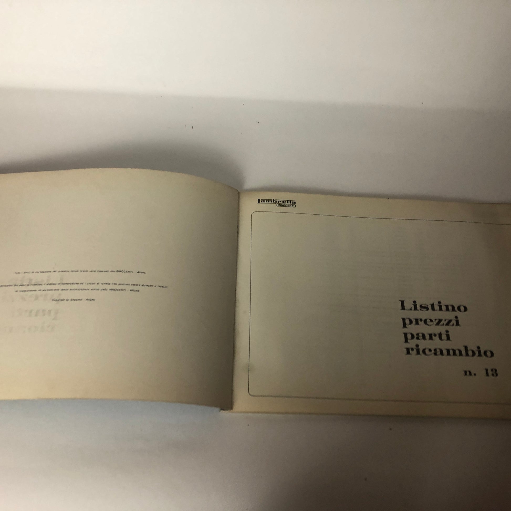 Lambretta, Listino Prezzi Parti di Ricambio n. 13, Circolare Integrazione Listino Parti di Ricambio, Circolare Shorts Pubblicitari - Raggi's Collectibles' Automotive Art