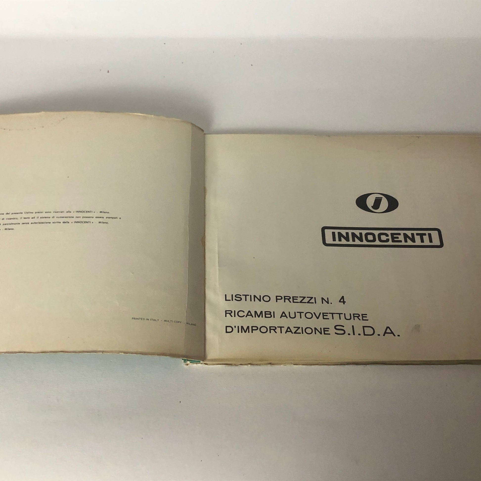 Innocenti, Listino Prezzi n.4 Ricambi Autovetture d'Importazione S.I.D.A. Anno 1966 - Raggi's Collectibles' Automotive Art