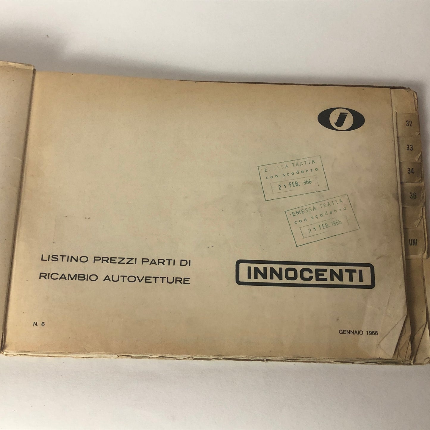 Innocenti, Price List of Spare Parts for Cars n. 6 Year 1966