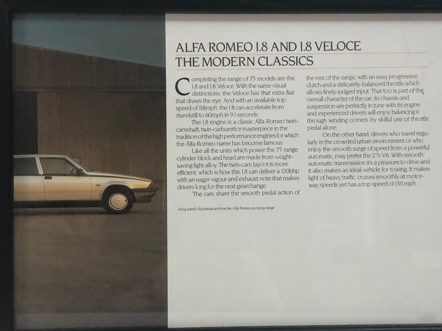 Alfa Romeo, Quadro Brochure Alfa Romeo 75 1.8 e 1.8 Veloce