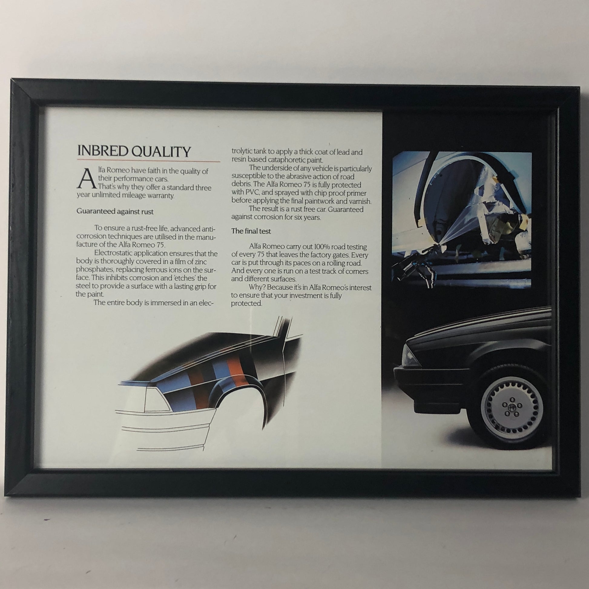 Alfa Romeo, quadro brochure Alfa Romeo 75 Inbred Quality - Raggi's Collectibles' Automotive Art