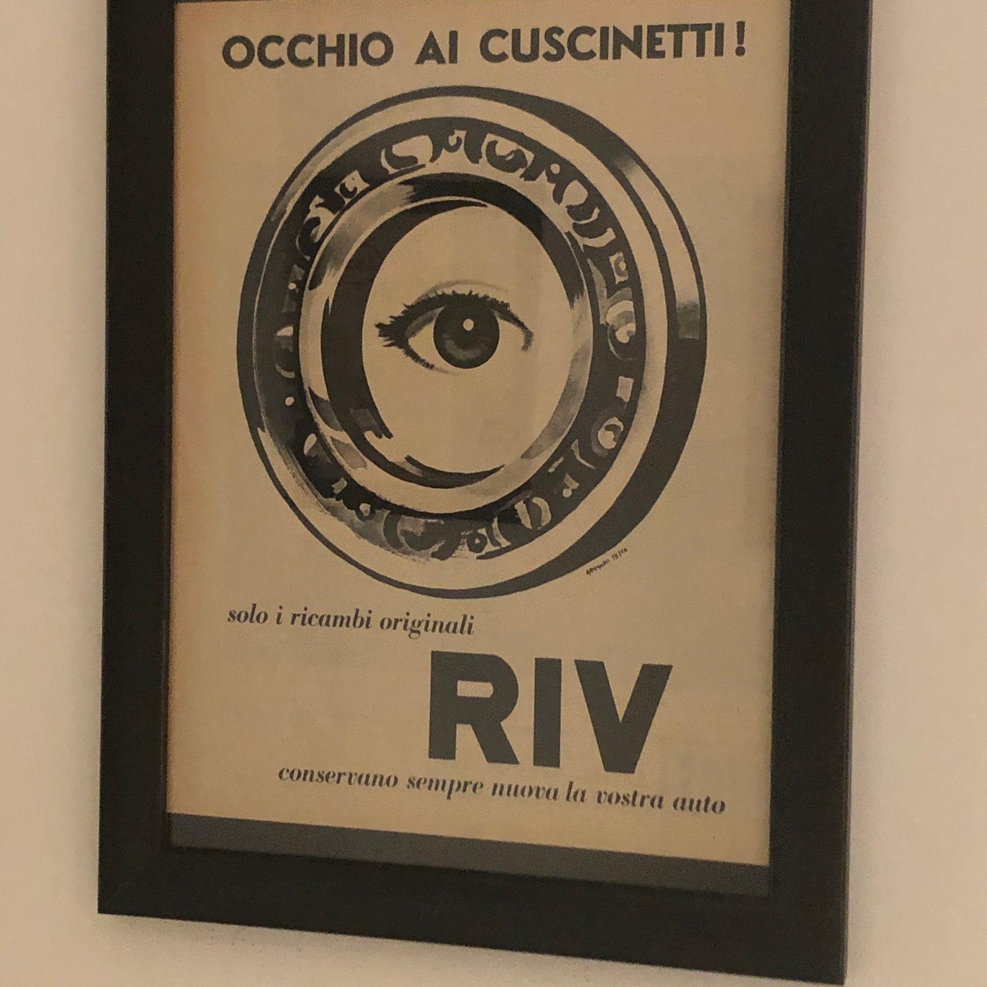 RIV, Pubblicità Anno 1960 Ricambi Originali RIV Disegnata da Armando Testa - Raggi's Collectibles' Automotive Art