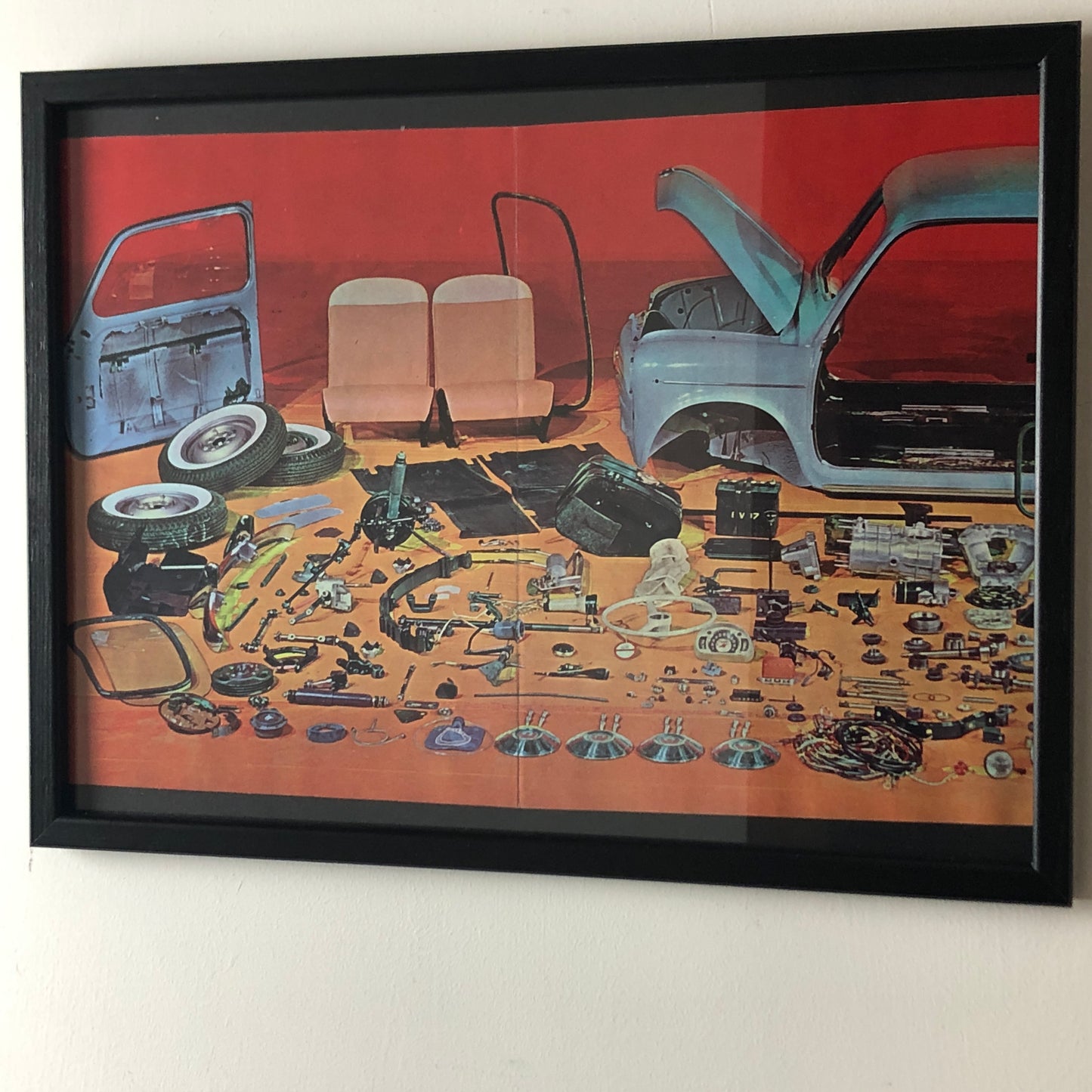 Fiat, Advertising Poster Fiat 600 Disassembled in Pieces