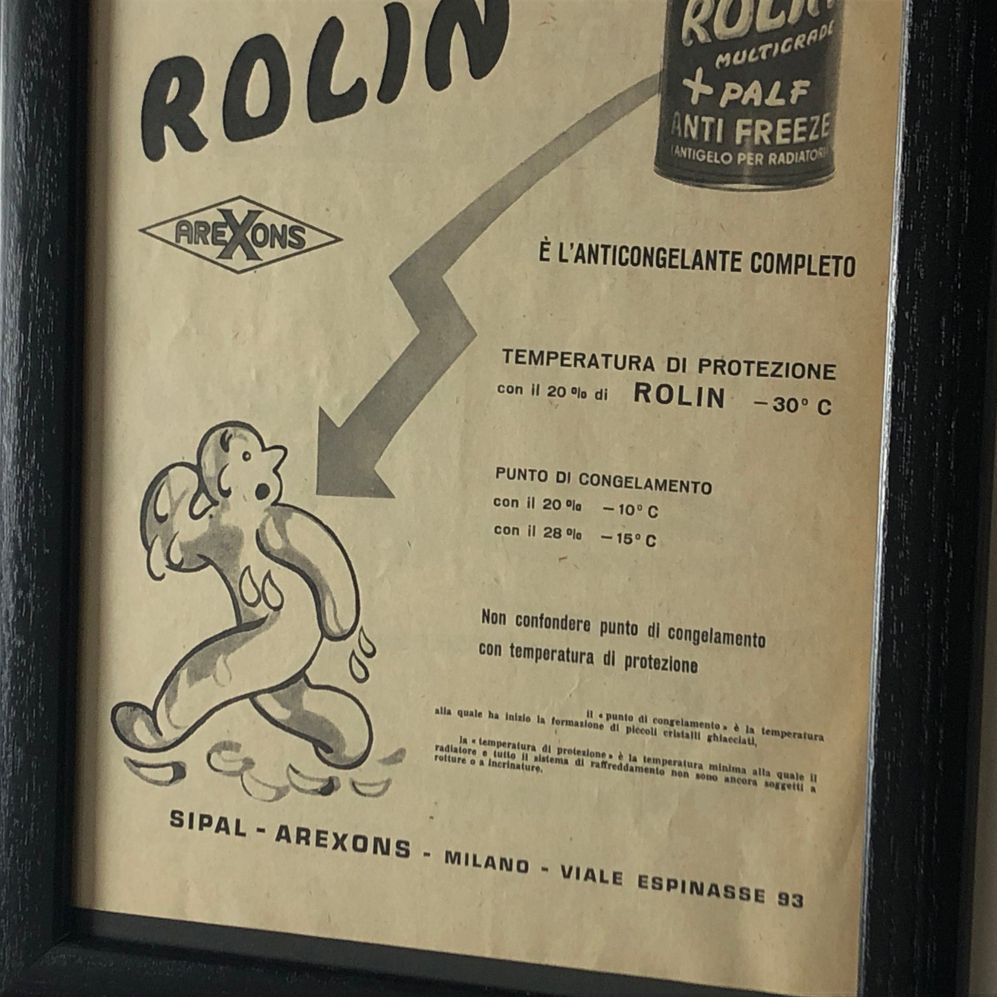 Arexons, Pubblicità Anno 1960 Antigelo Arexons Rolin Multigrade + Palf Anti Freeze - Raggi's Collectibles' Automotive Art