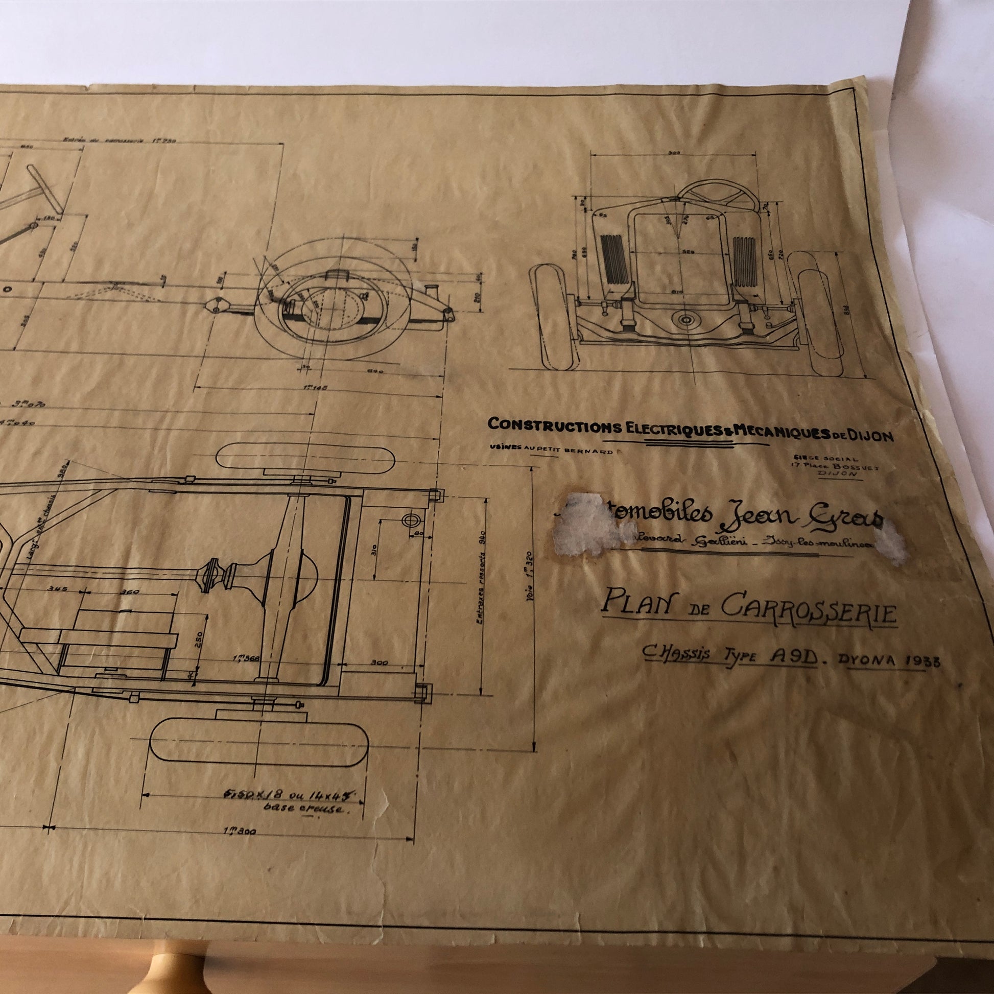 Jean Gras, Disegno Tecnico Telaio Tipo A9D - Dyona 1933 - Jean Gras Six - Raggi's Collectibles' Automotive Art