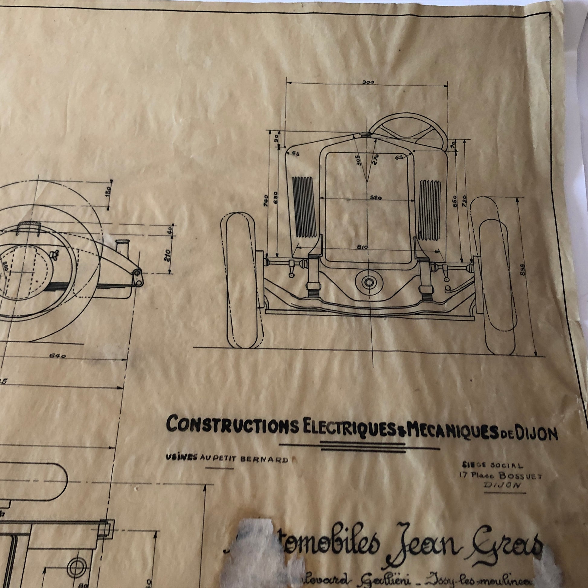 Jean Gras, Disegno Tecnico Telaio Tipo A9D - Dyona 1933 - Jean Gras Six - Raggi's Collectibles' Automotive Art