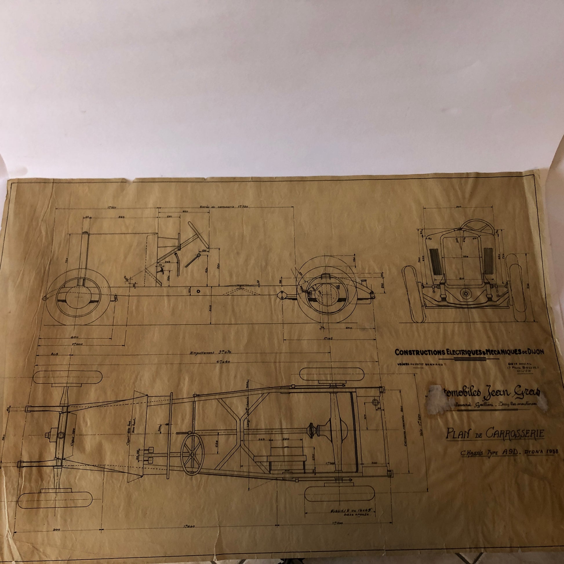 Jean Gras, Disegno Tecnico Telaio Tipo A9D - Dyona 1933 - Jean Gras Six - Raggi's Collectibles' Automotive Art