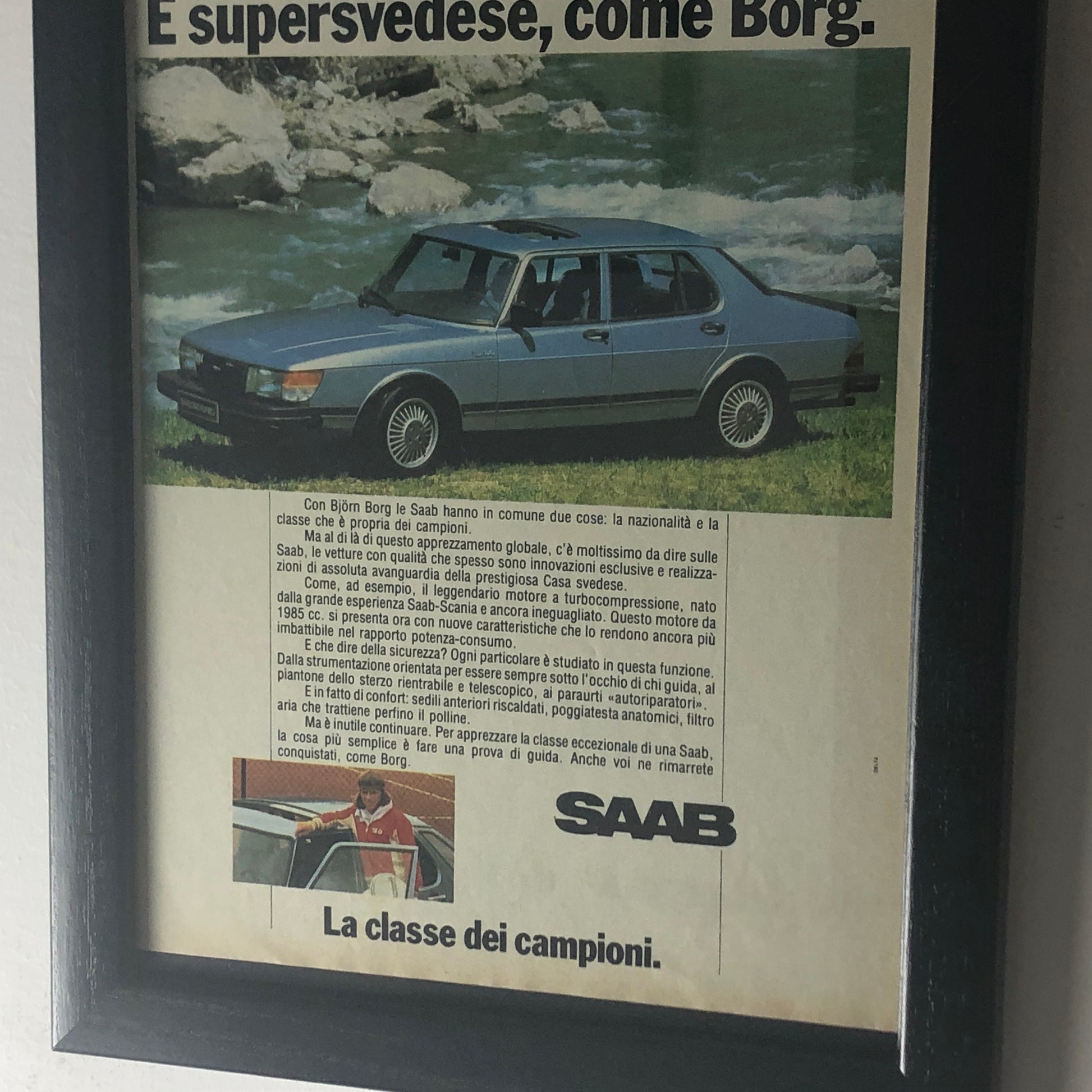 Saab, Pubblicità Anno 1981 Saab Turbo Sedan Nuova e Supersvedese Come Borg - Raggi's Collectibles' Automotive Art