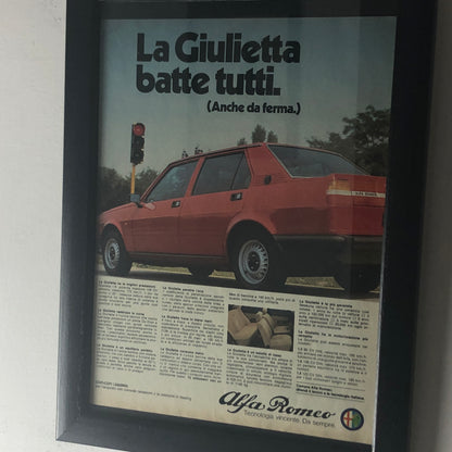 Alfa Romeo, Pubblicità Anno 1981 la Giulietta Batte Tutti Anche da Ferma - Raggi's Collectibles' Automotive Art