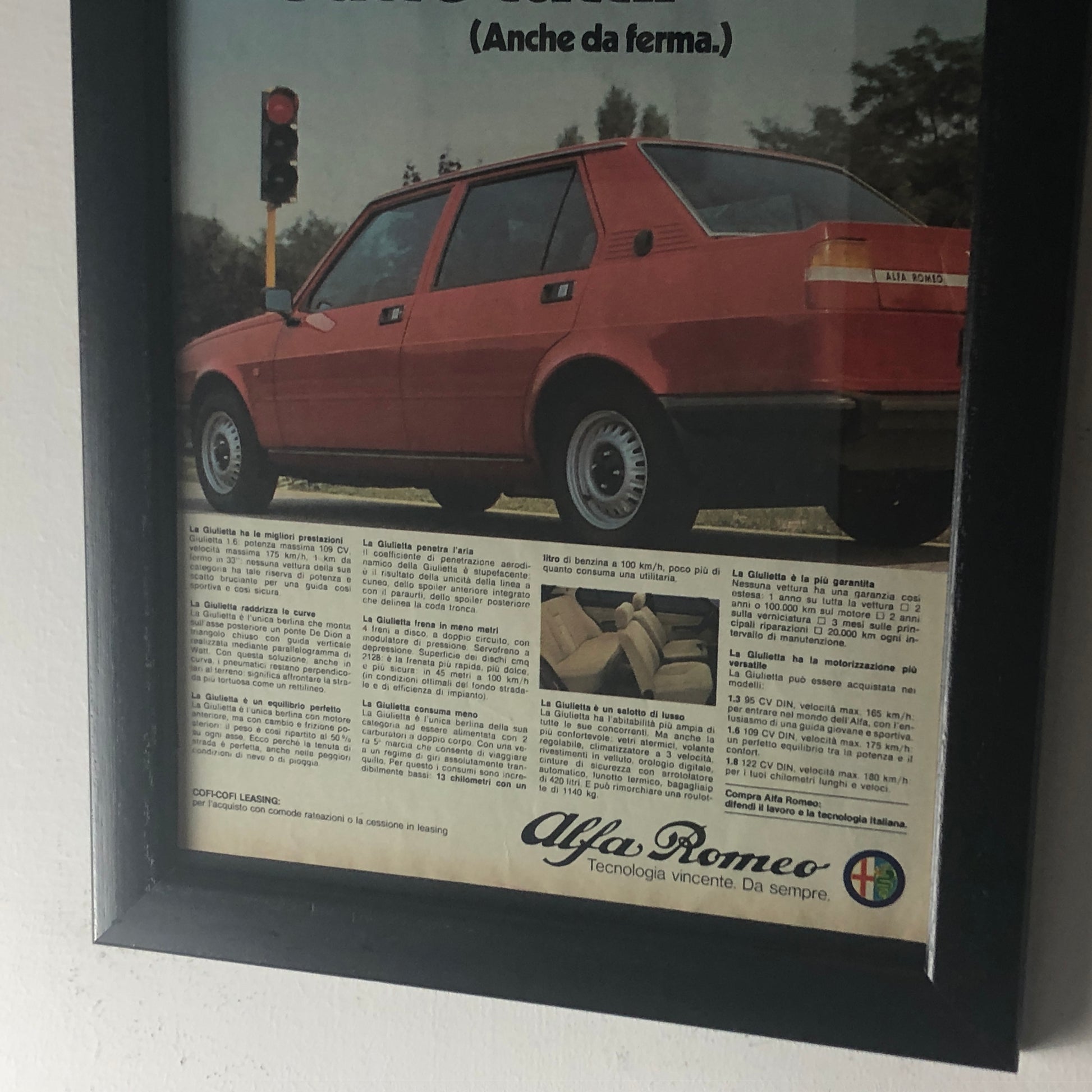 Alfa Romeo, Pubblicità Anno 1981 la Giulietta Batte Tutti Anche da Ferma - Raggi's Collectibles' Automotive Art