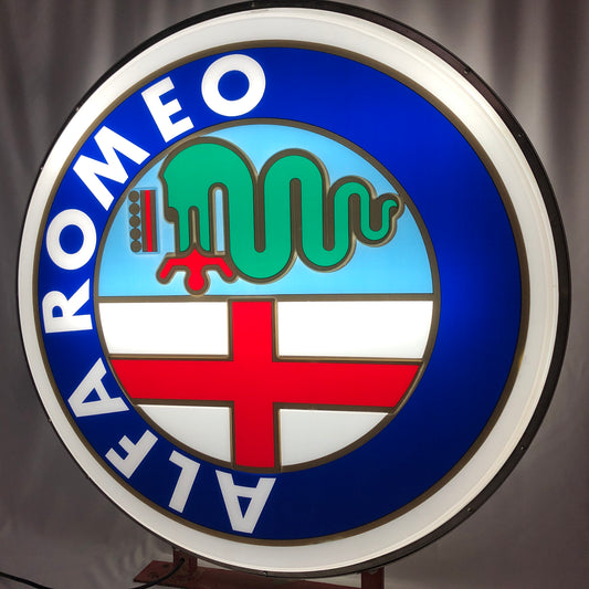 Alfa Romeo, Insegna Luminosa Vintage Bifacciale Originale Alfa Romeo Prodotta dalla IRAM