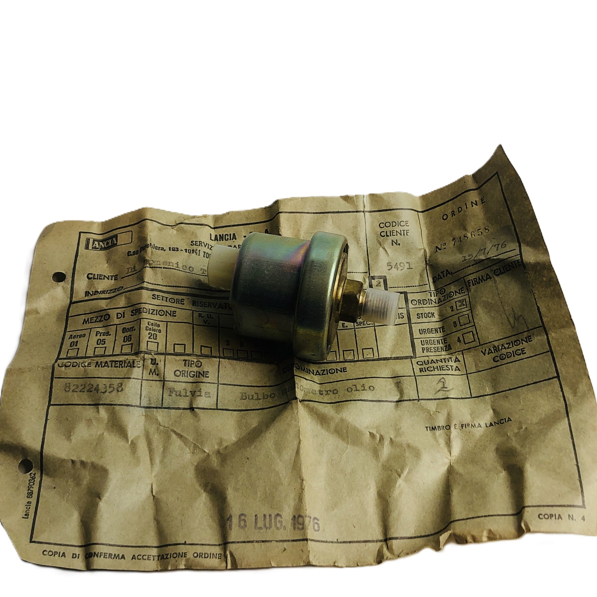 Lancia Fulvia 1300 e 1600 Berlina Coupé HF e Sport Zagato Bulbo Manometro Olio Borletti Nuovo Originale 82224358 2224358 - Raggi's Collectibles' Automotive Art