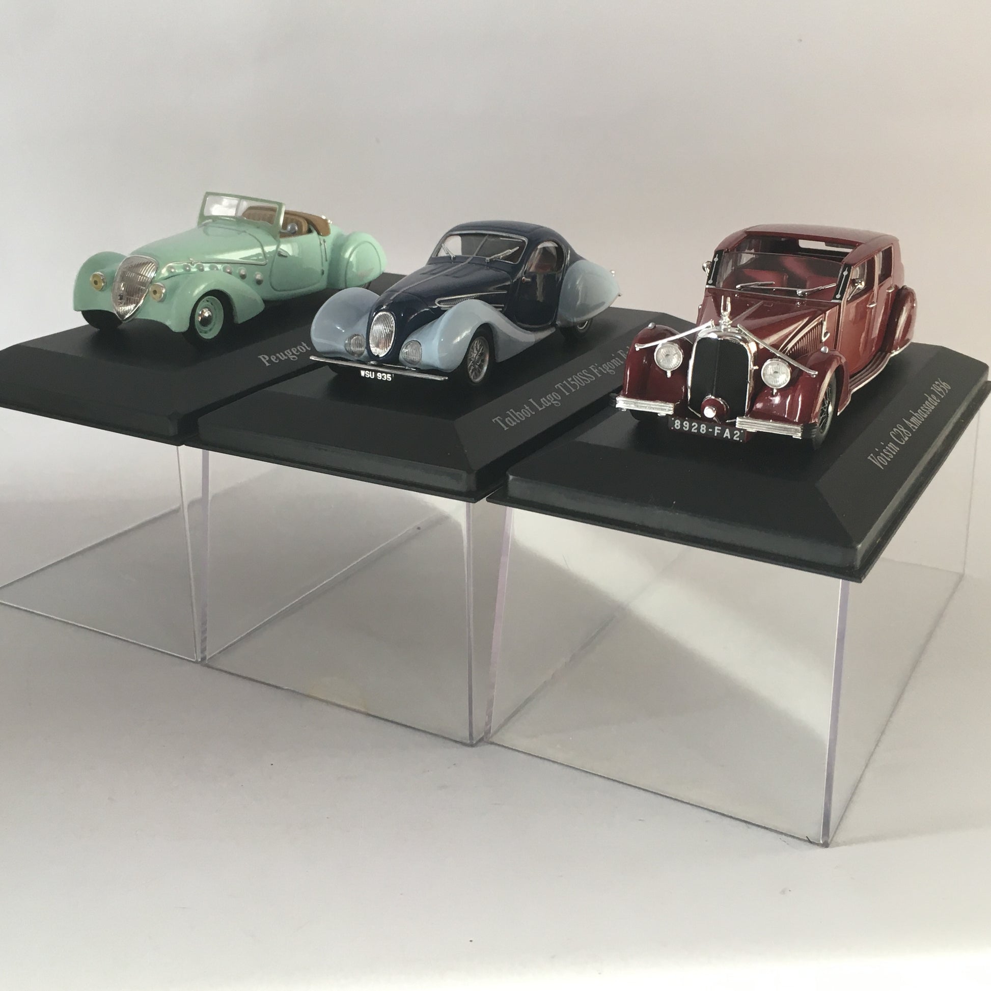 Altaya, Modellini in Metallo Pressofuso Peugeot 402 - Talbot Lago T1150SS - Voisin C28 Ambassador Scala 1:43 - Raggi's Collectibles' Automotive Art