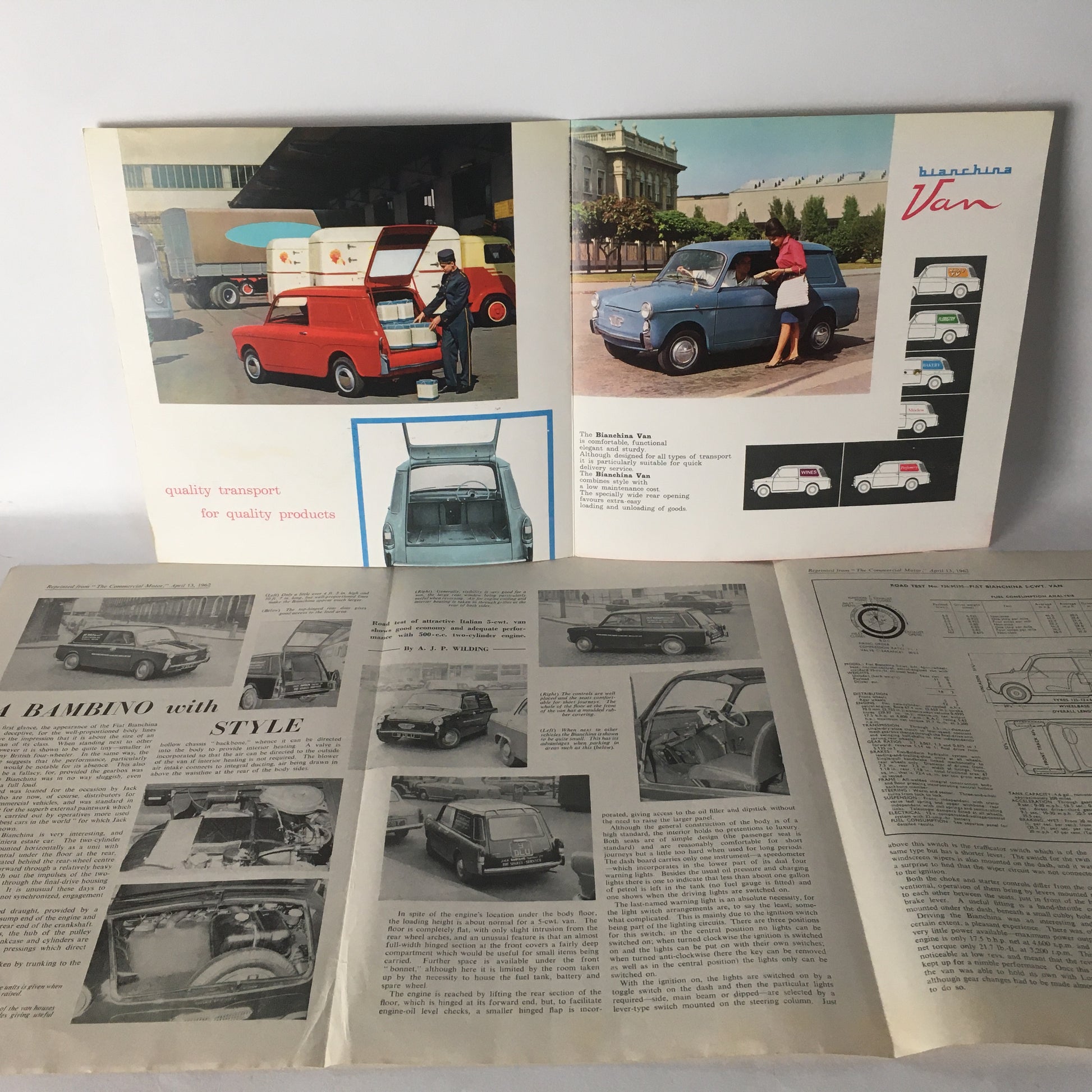 Autobianchi, Brochure e Articolo di Giornale della Prova su Strada Bianchina Van, Anni 50 60 - Raggi's Collectibles' Automotive Art