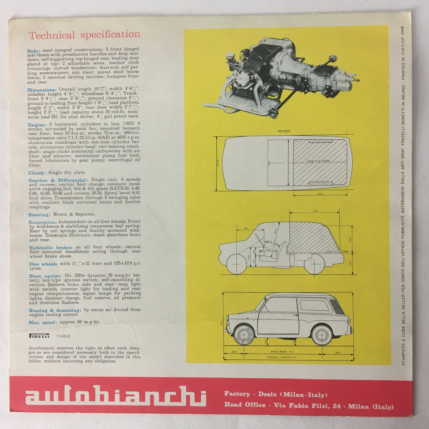 Autobianchi, Brochure and Newspaper Article of the Bianchina Van Road Test, 1950s 60s