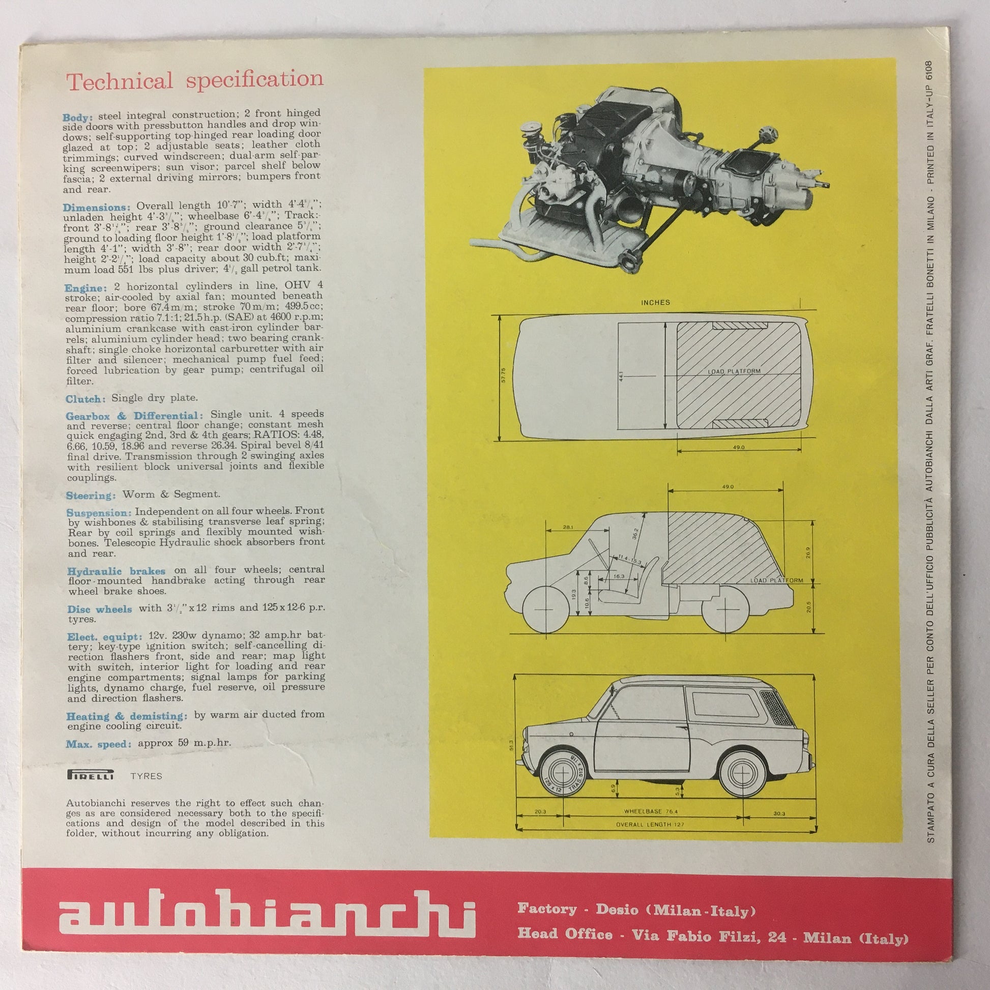 Autobianchi, Brochure e Articolo di Giornale della Prova su Strada Bianchina Van, Anni 50 60 - Raggi's Collectibles' Automotive Art