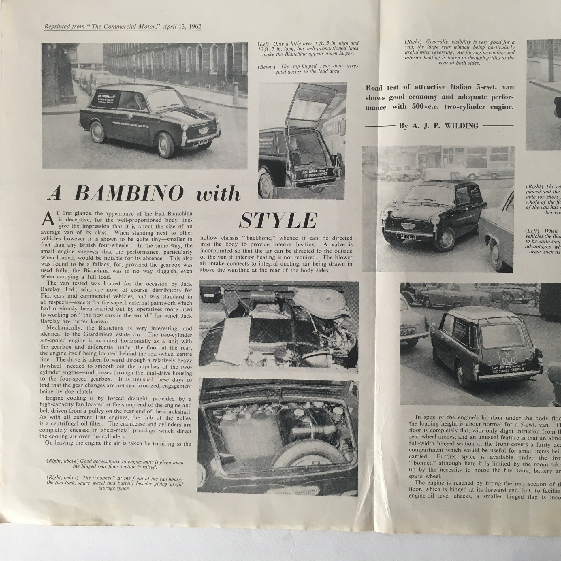 Autobianchi, Brochure e Articolo di Giornale della Prova su Strada Bianchina Van, Anni 50 60 - Raggi's Collectibles' Automotive Art