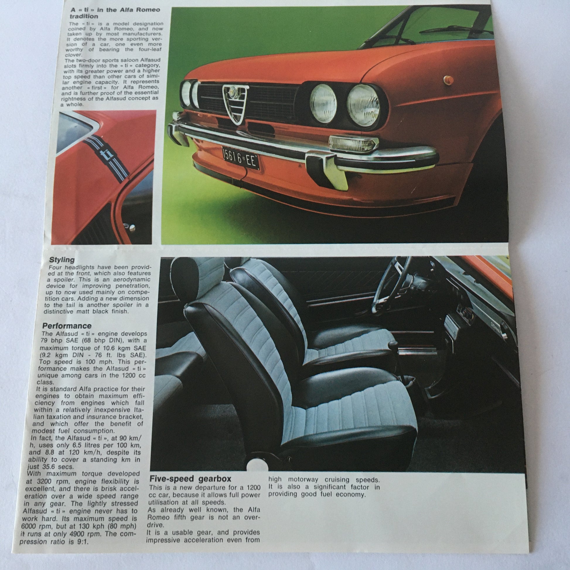 Alfa Romeo, Brochure Alfasud TI 1200 e Alfasud TI 1500, Anni '70, Lingua Inglese - Raggi's Collectibles' Automotive Art