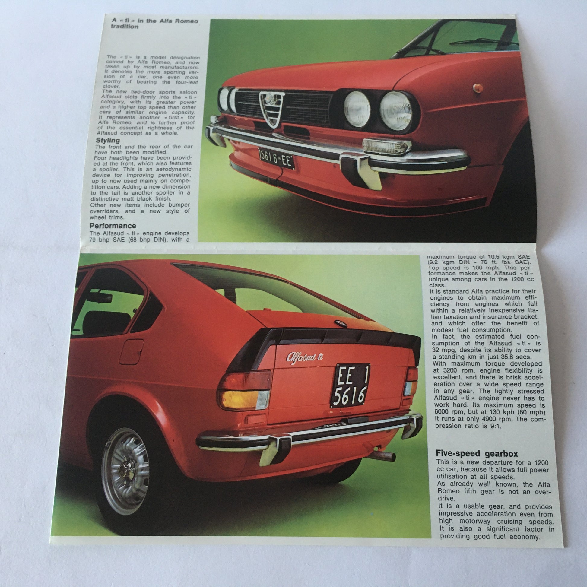 Alfa Romeo, Brochure Alfasud TI 1200 e Alfasud TI 1500, Anni '70, Lingua Inglese - Raggi's Collectibles' Automotive Art