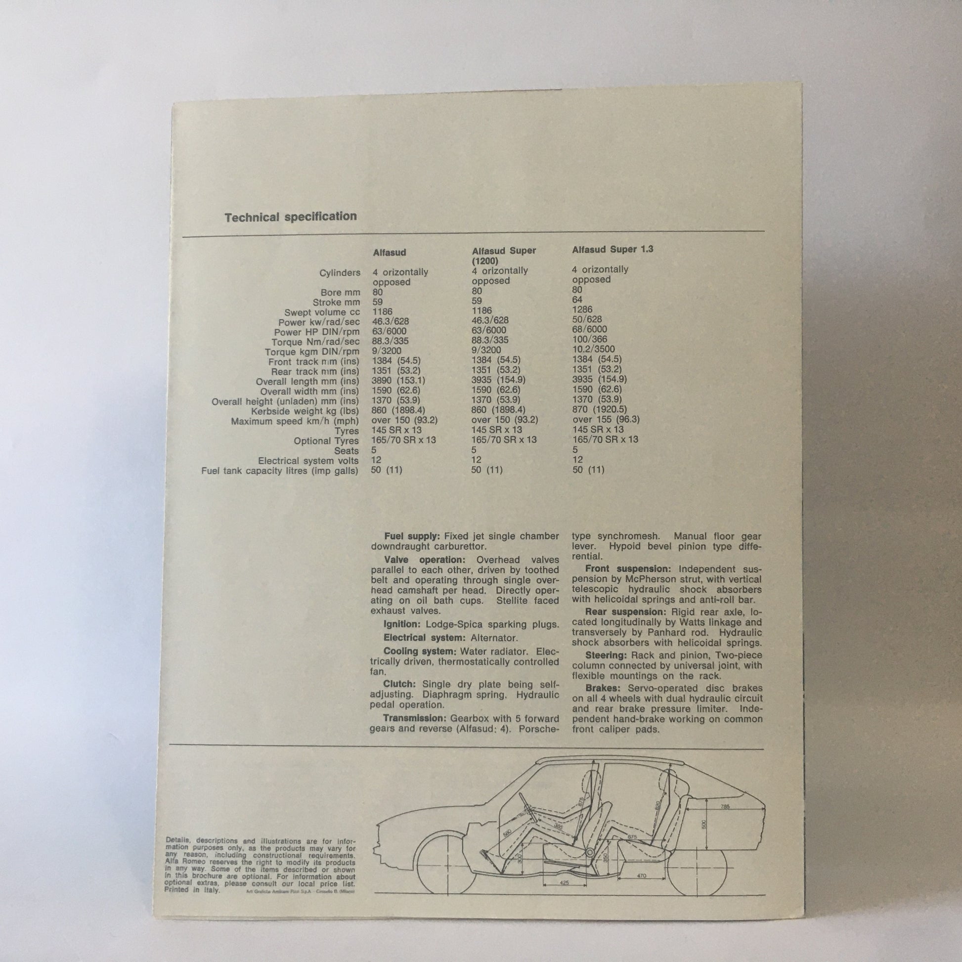 Alfa Romeo, Brochure Alfasud Super 1.3 Alfasud Super 1.5 Alfasud 1.3 1.5 5 Marce, Anni '70 '80 - Raggi's Collectibles' Automotive Art