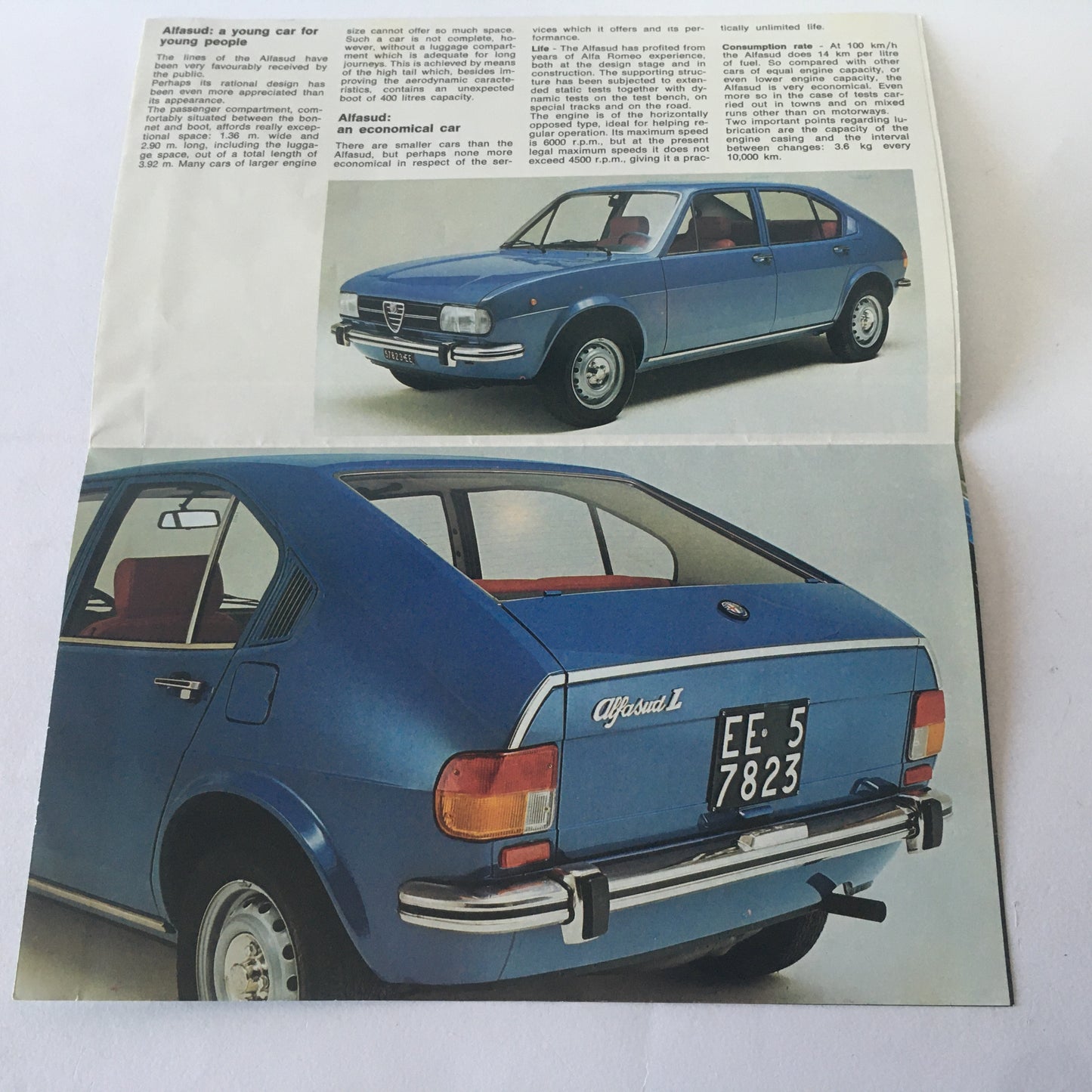 Alfa Romeo, Brochure Poster Alfasud, Lingua Inglese, Anni'70