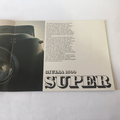 Alfa Romeo, Brochure Giulia 1600 Super Alfa Romeo, Inserto Alfa Romeo Giulia, Anni '60 '70, Lingua Inglese - Raggi's Collectibles' Automotive Art