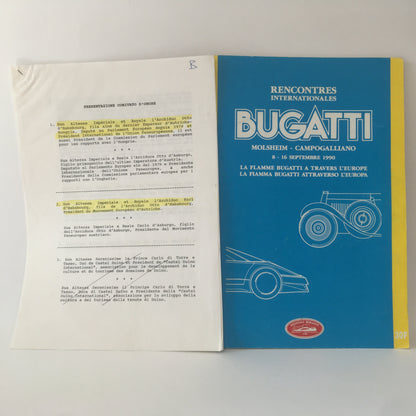 Bugatti, Brochure Rencontres Internationales Bugatti Molsheim - Campogalliano 8 - 16 Septembre 1990 - Raggi's Collectibles' Automotive Art