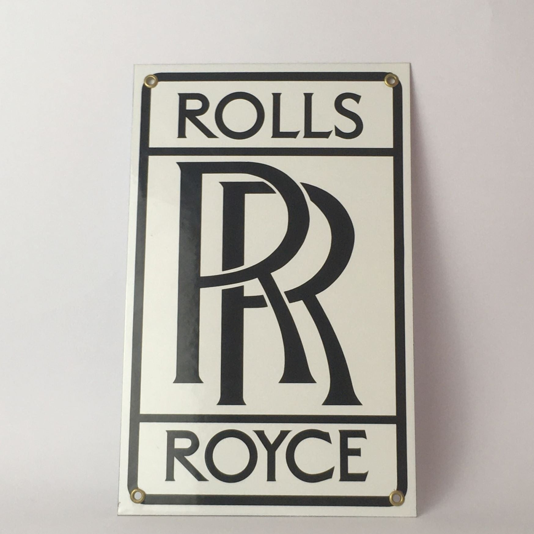 Rolls-Royce, Insegna in Metallo Smaltato con Stemma a Caratteri Neri - Raggi's Collectibles' Automotive Art