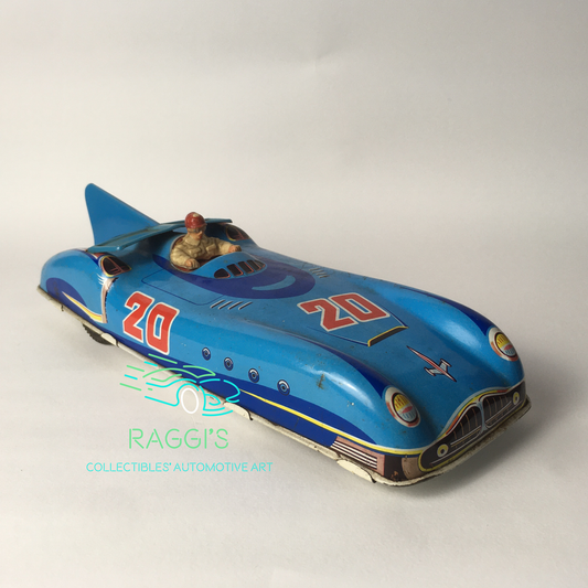Vintage Toys, Macchina Sportiva in Latta con Pilota e Funzionamento a Frizione e Latta Cromo Litografata - Raggi's Collectibles' Automotive Art