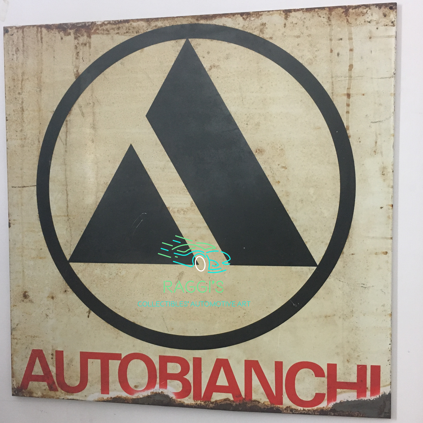 Autobianchi, Insegna Originale in Metallo Serigrafato Autobianchi Dimensioni 80x80cm Made in Italy - Raggi's Collectibles' Automotive Art