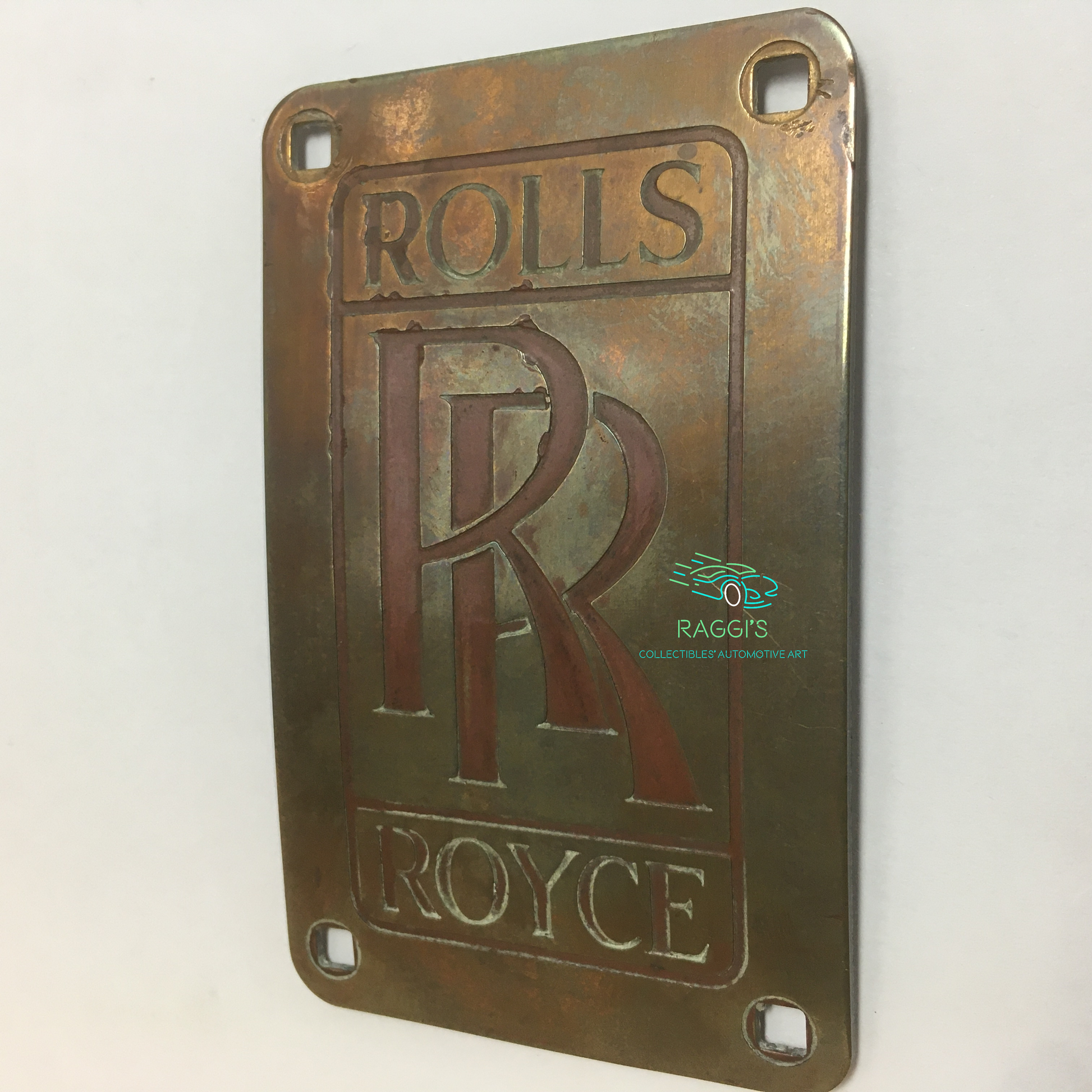 Rolls-Royce, Stemma Originale in Ottone con Lettere di Colore Rosso, Estremamente Raro - Raggi's Collectibles' Automotive Art