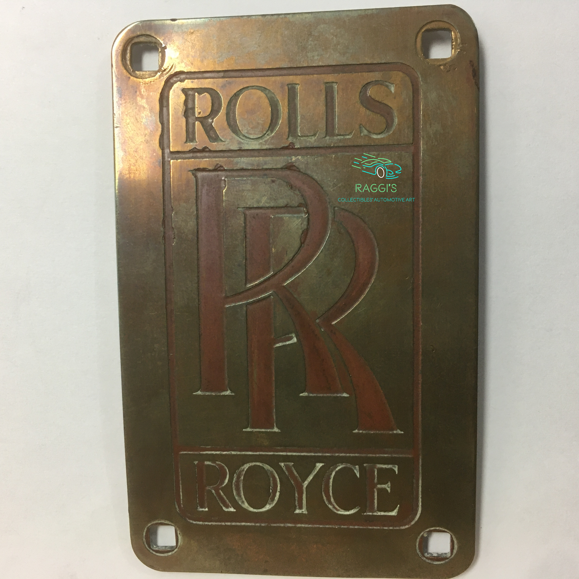 Rolls-Royce, Stemma Originale in Ottone con Lettere di Colore Rosso, Estremamente Raro - Raggi's Collectibles' Automotive Art