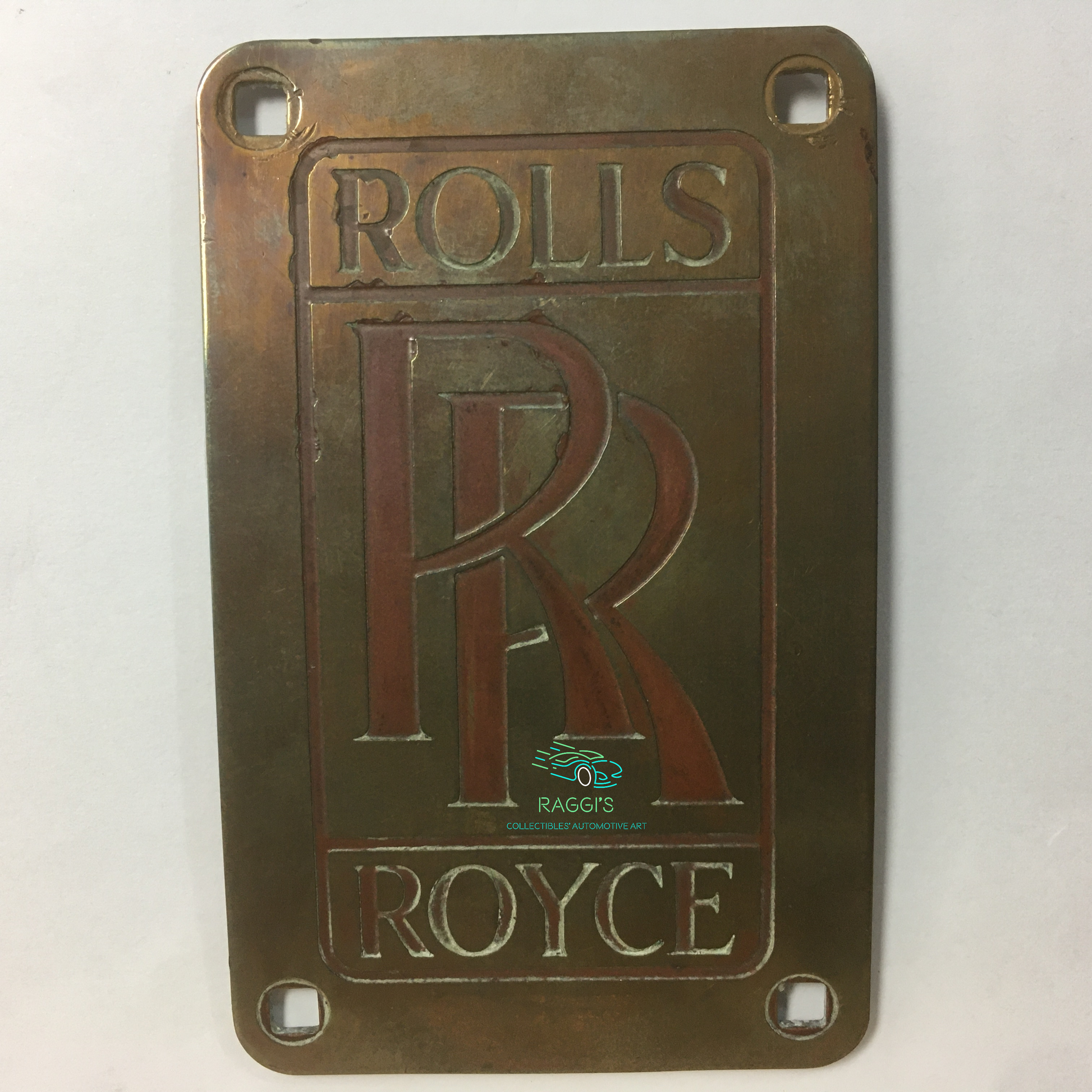 Rolls-Royce, Stemma Originale in Ottone con Lettere di Colore Rosso, Estremamente Raro - Raggi's Collectibles' Automotive Art