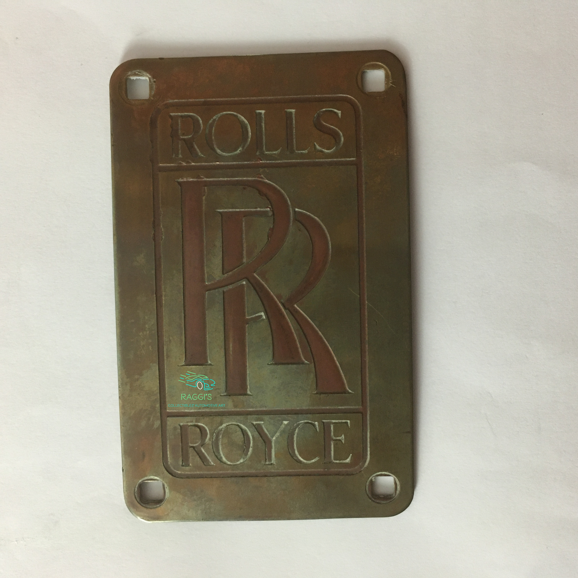 Rolls-Royce, Stemma Originale in Ottone con Lettere di Colore Rosso, Estremamente Raro - Raggi's Collectibles' Automotive Art