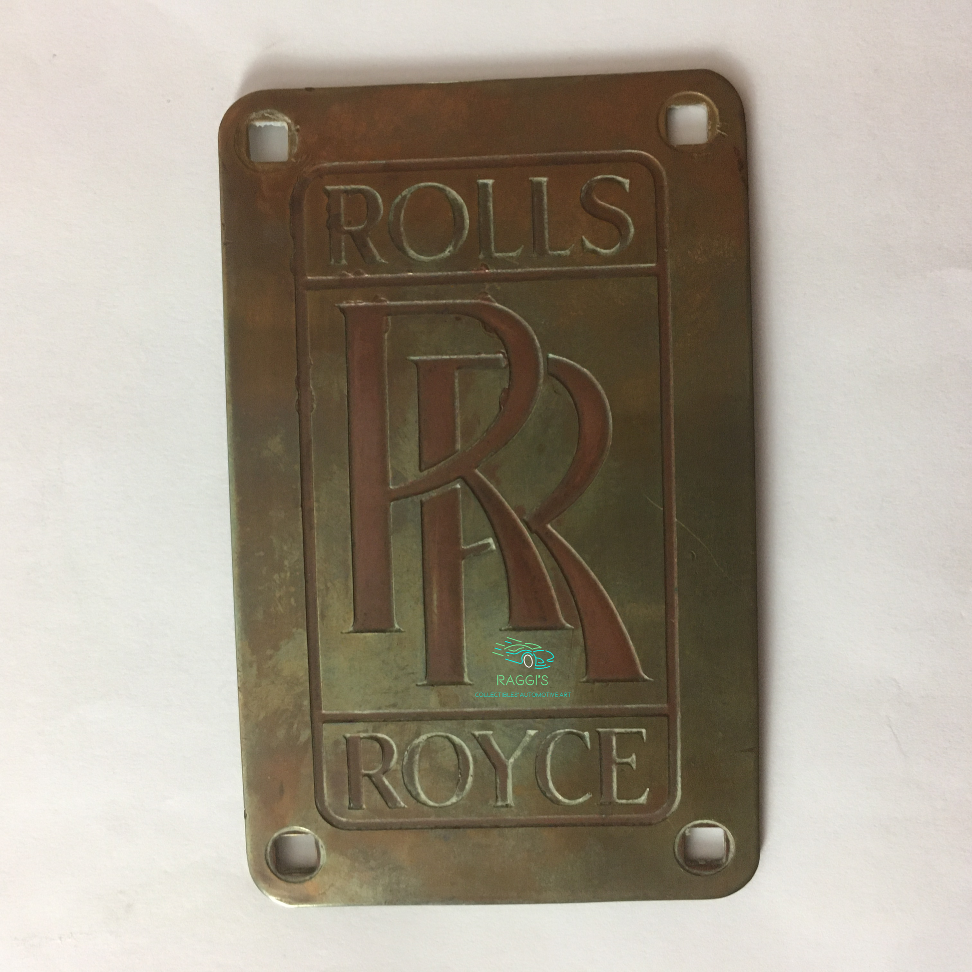 Rolls-Royce, Stemma Originale in Ottone con Lettere di Colore Rosso, Estremamente Raro - Raggi's Collectibles' Automotive Art