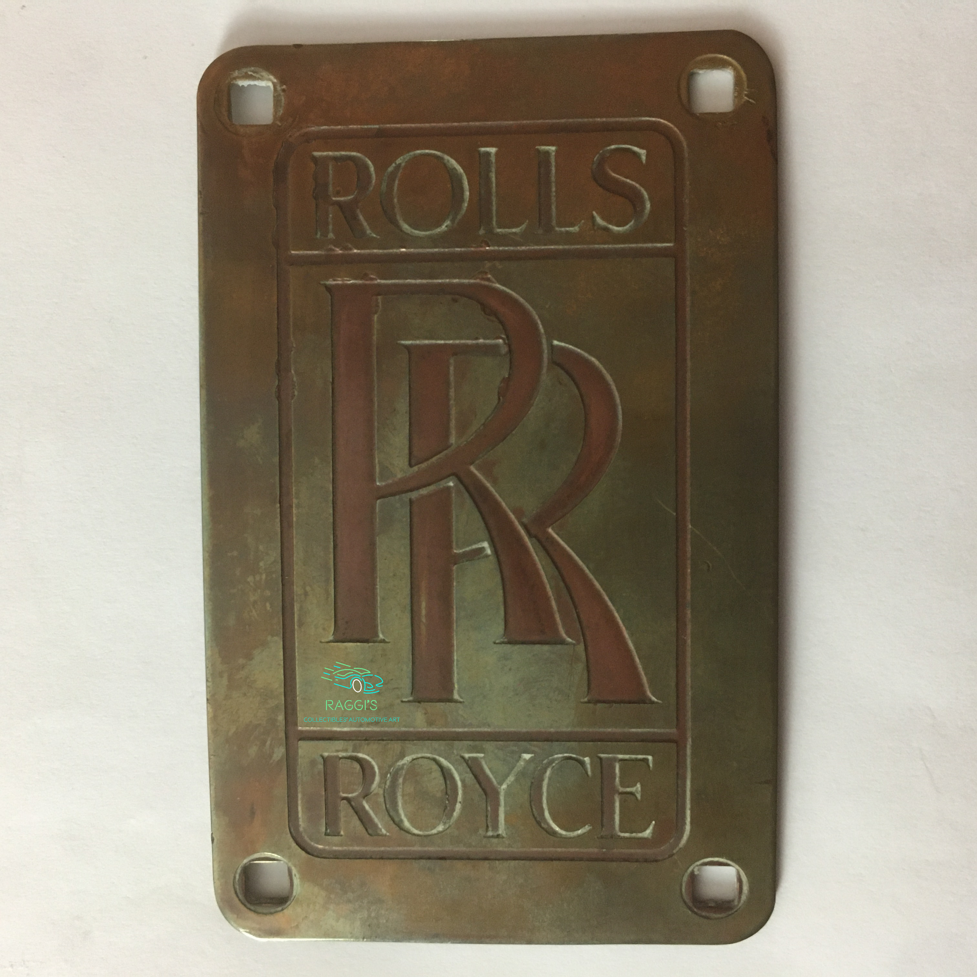 Rolls-Royce, Stemma Originale in Ottone con Lettere di Colore Rosso, Estremamente Raro - Raggi's Collectibles' Automotive Art