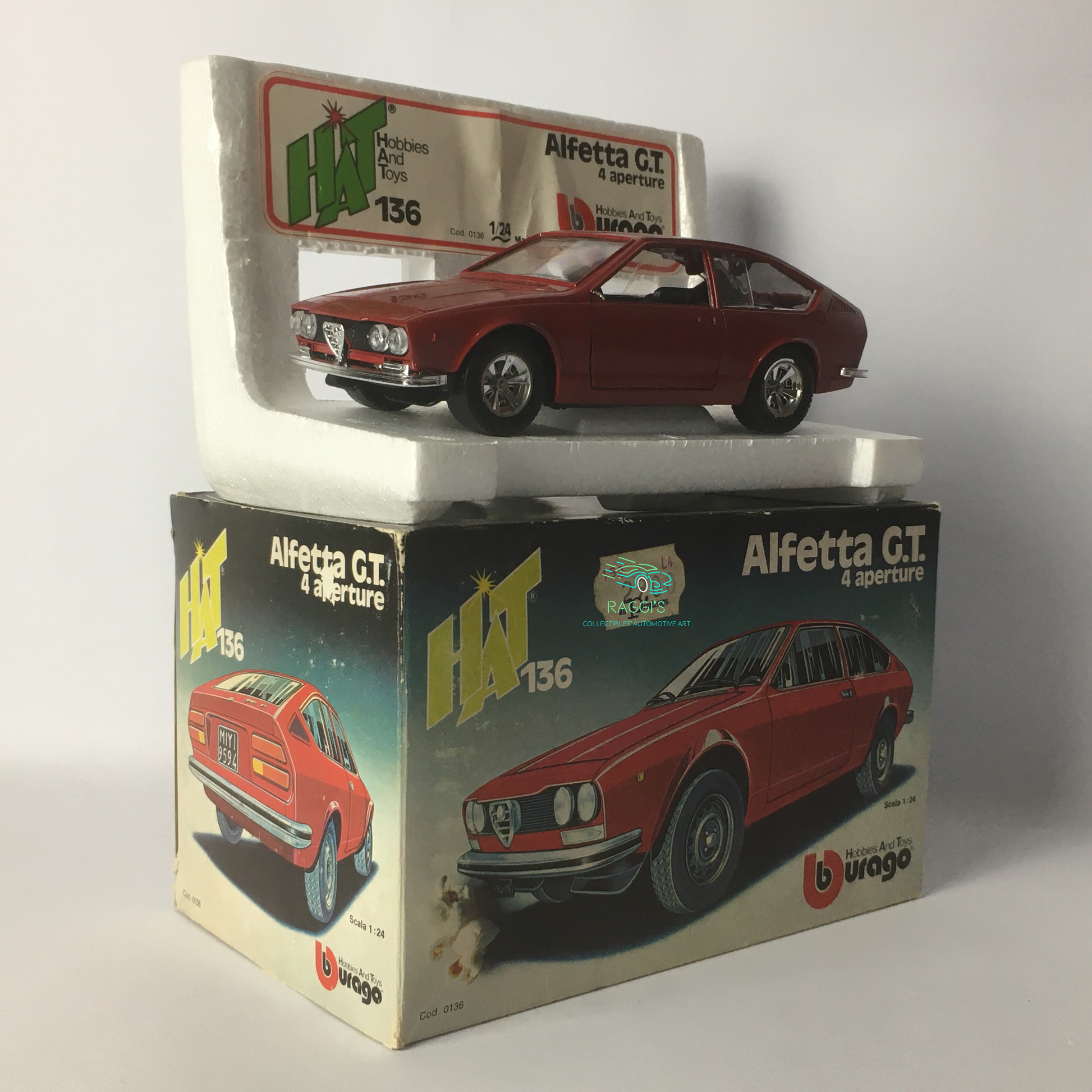 Alfa Romeo, Modellino in Metallo Pressofuso Bburago Hat 136 Alfa Romeo Alfetta G.T. Scala 1:24 - Raggi's Collectibles' Automotive Art