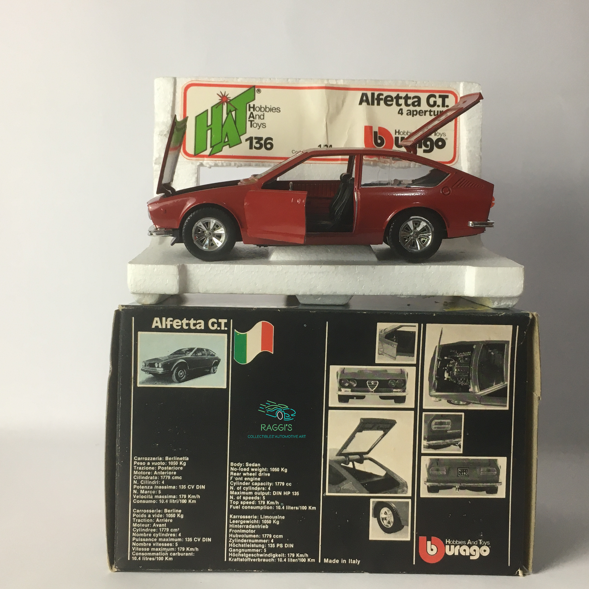 Alfa Romeo, Modellino in Metallo Pressofuso Bburago Hat 136 Alfa Romeo Alfetta G.T. Scala 1:24 - Raggi's Collectibles' Automotive Art